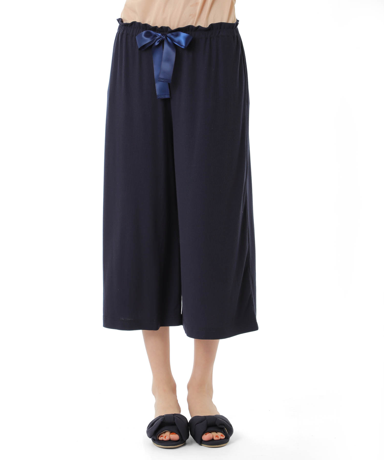 接触冷感リブニットパンツ_パジャマ&ルームウェア-ボトムス_ネイビー_1