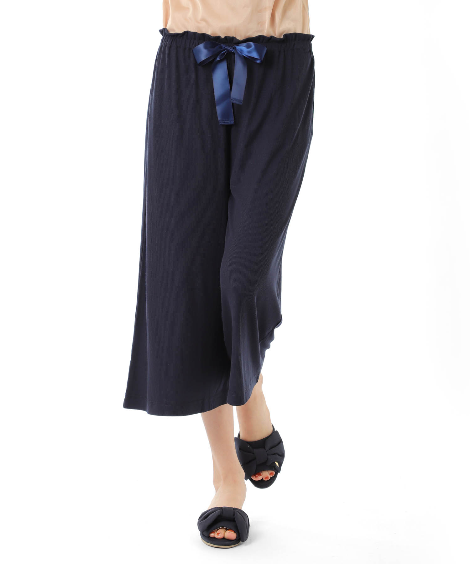 接触冷感リブニットパンツ_パジャマ&ルームウェア-ボトムス_ネイビー_2