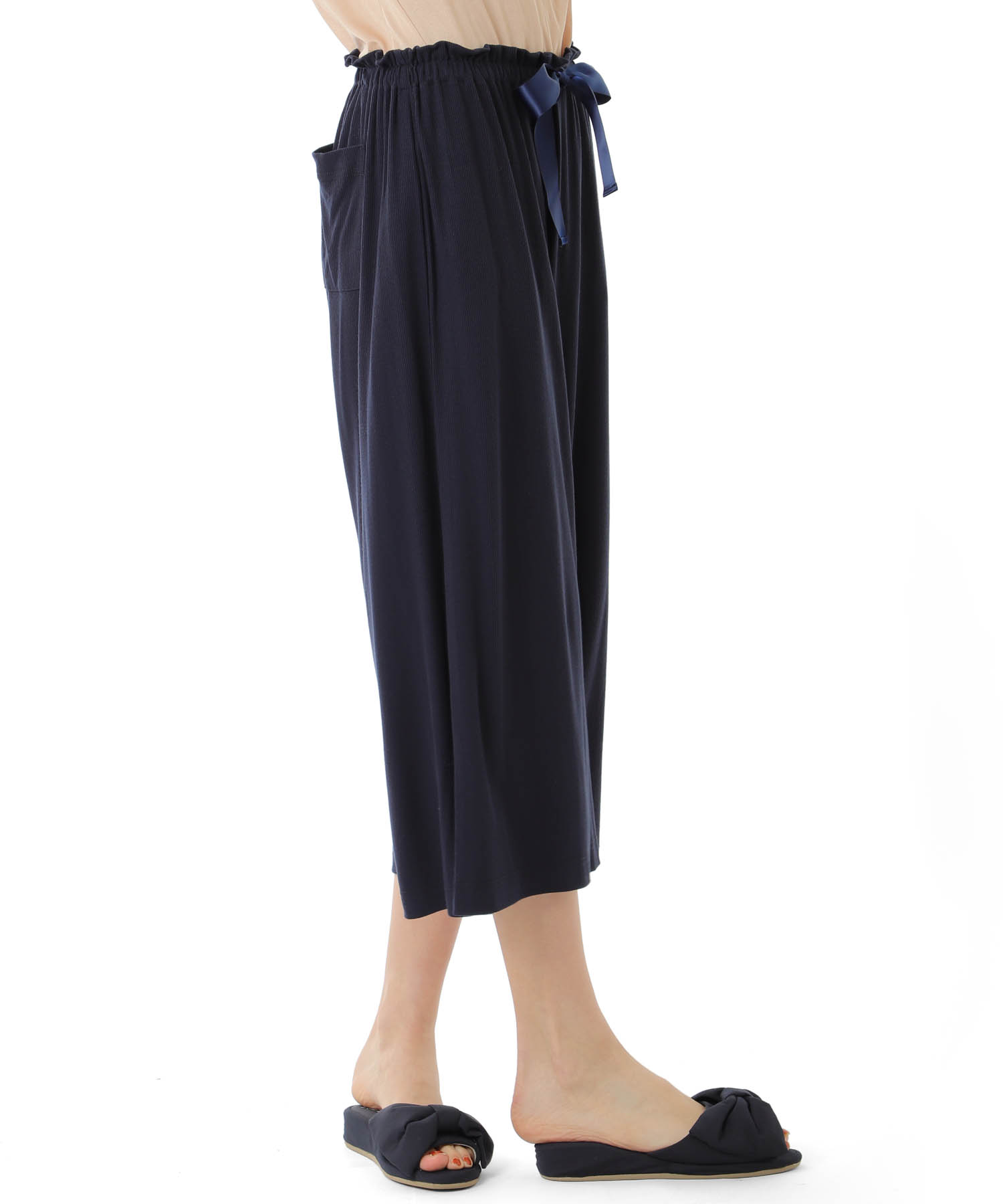 接触冷感リブニットパンツ_パジャマ&ルームウェア-ボトムス_ネイビー_3