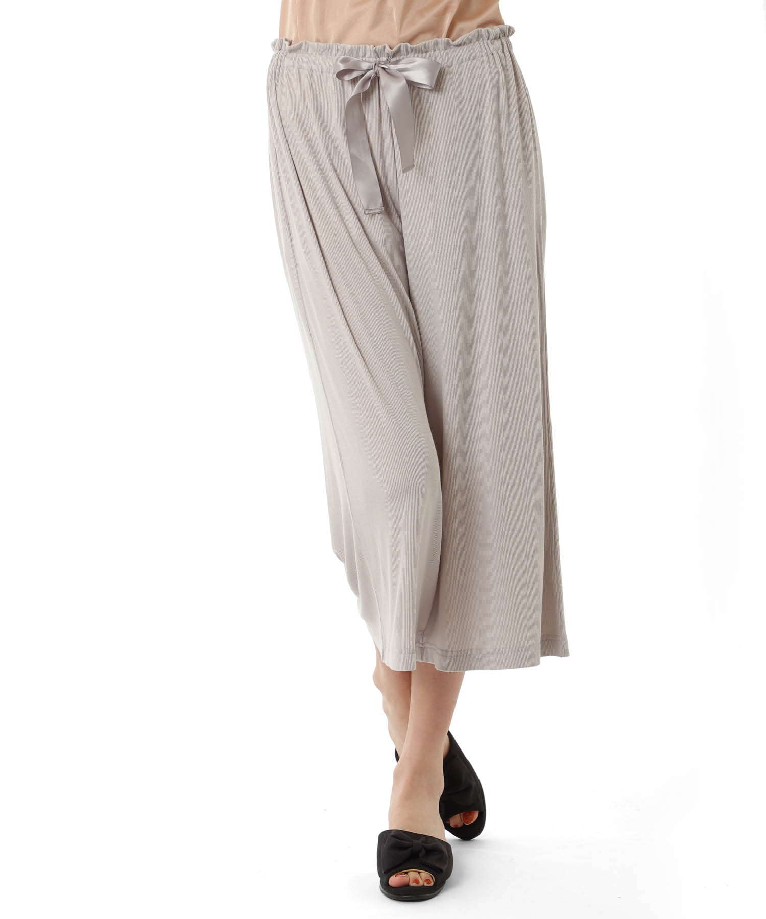 接触冷感リブニットパンツ_パジャマ&ルームウェア-ボトムス_グレー_1