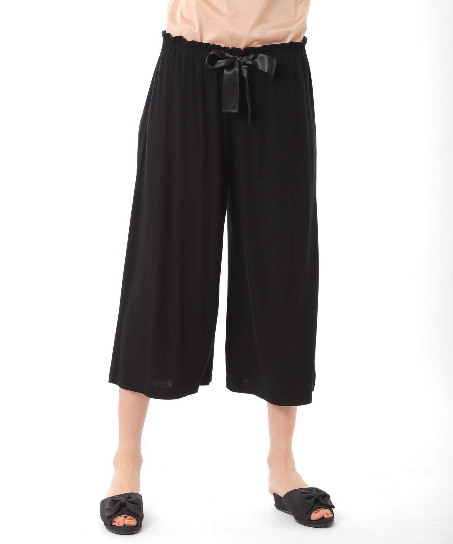 接触冷感リブニットパンツ_パジャマ&ルームウェア-ボトムス_ブラック_1