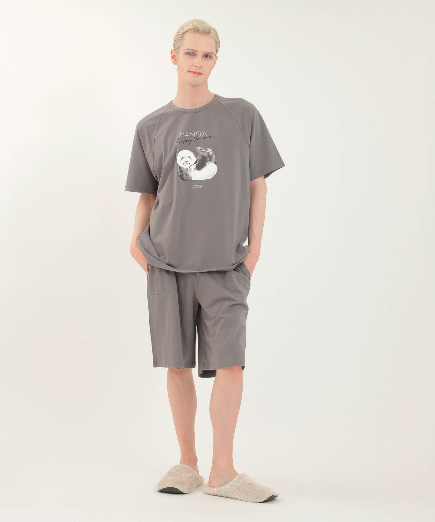 コットンベア天竺パンダ メンズルームウェア_パジャマ&ルームウェア-セットアップ_グレー_0