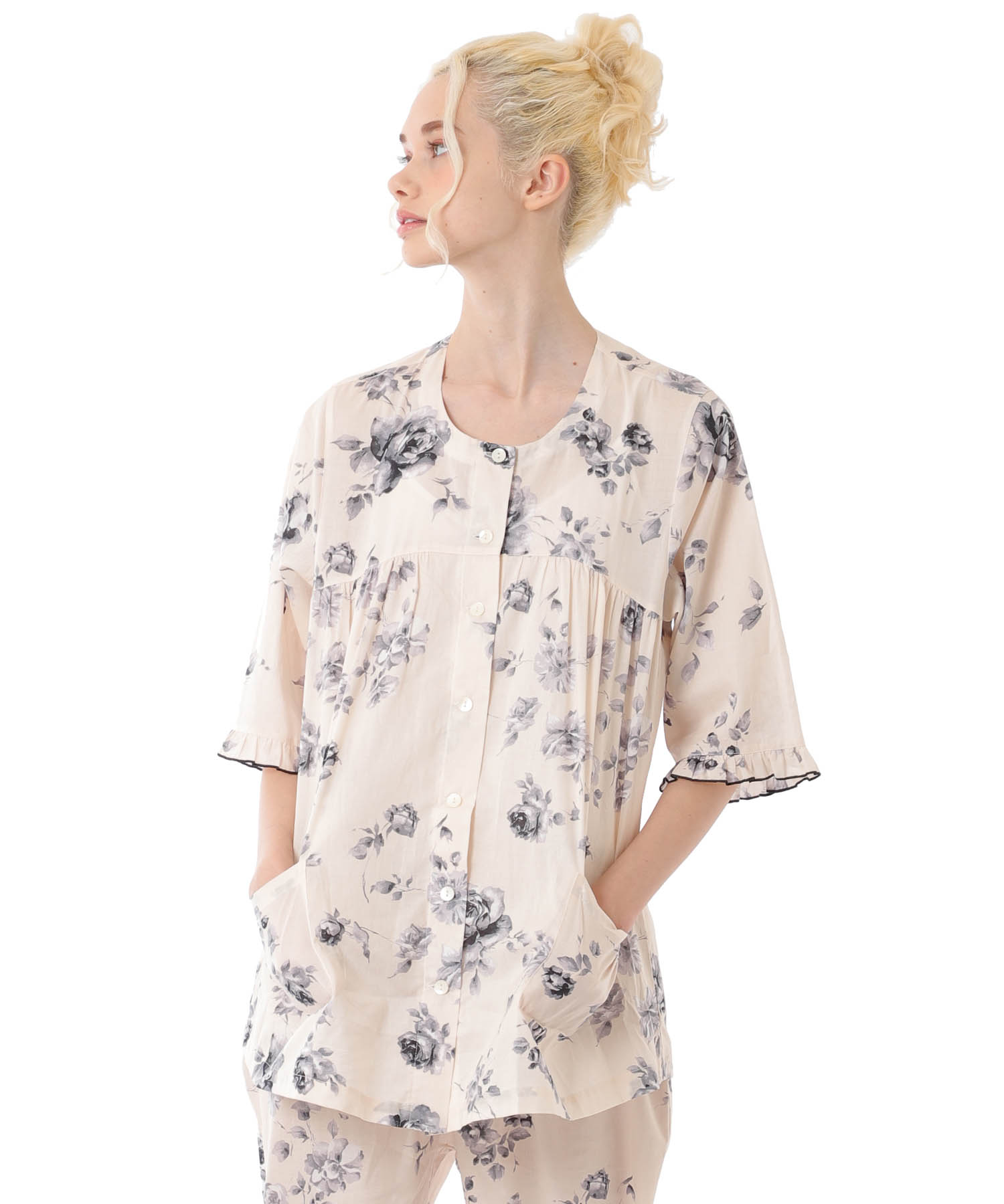 モノトーンローズセットアップ_パジャマ&ルームウェア-セットアップ_ベージュ_0