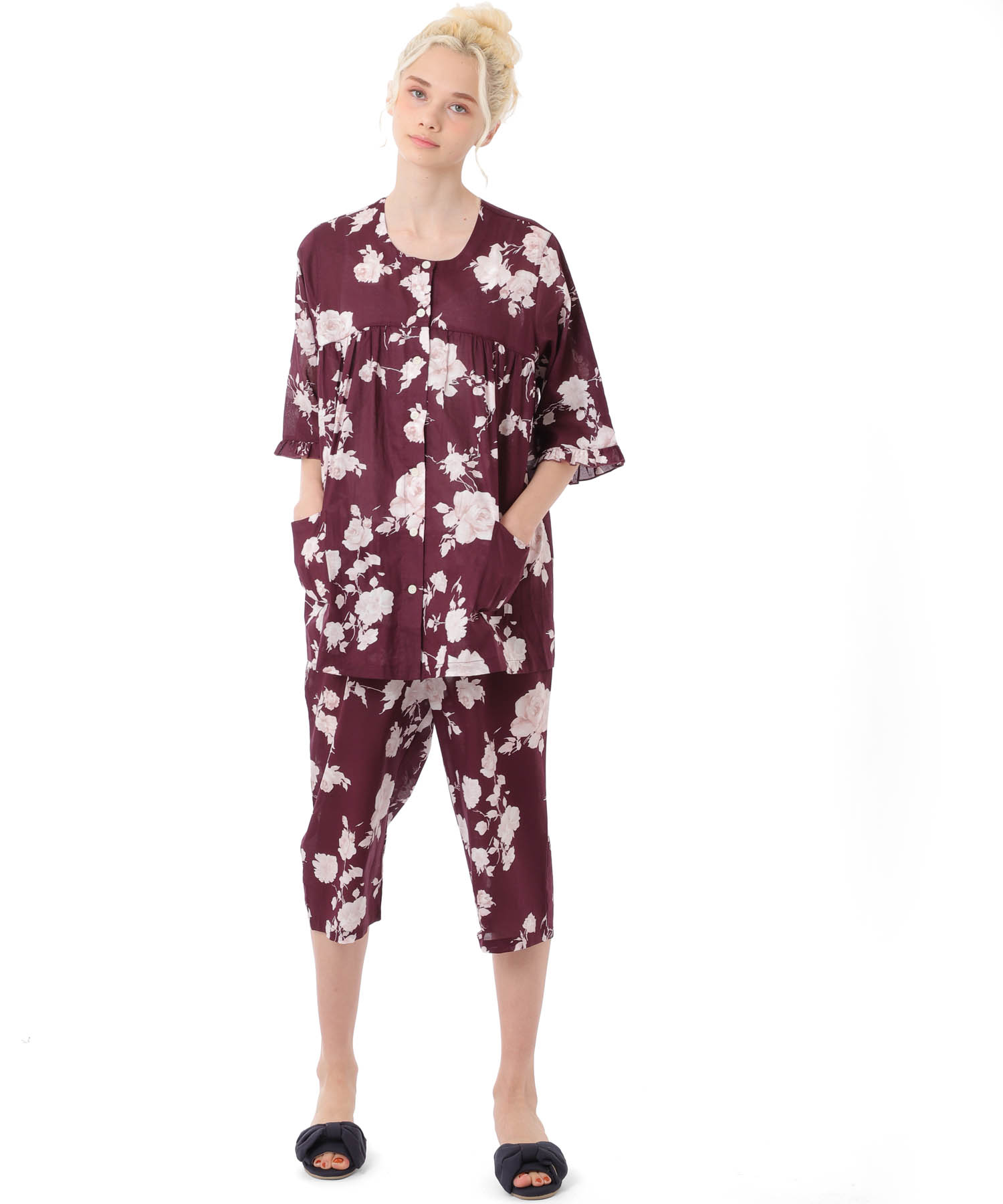 モノトーンローズセットアップ_パジャマ&ルームウェア-セットアップ_ボルドー_2