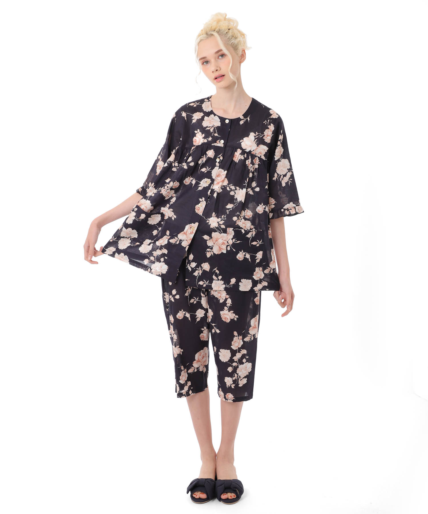 モノトーンローズセットアップ_パジャマ&ルームウェア-セットアップ_ネイビー_1