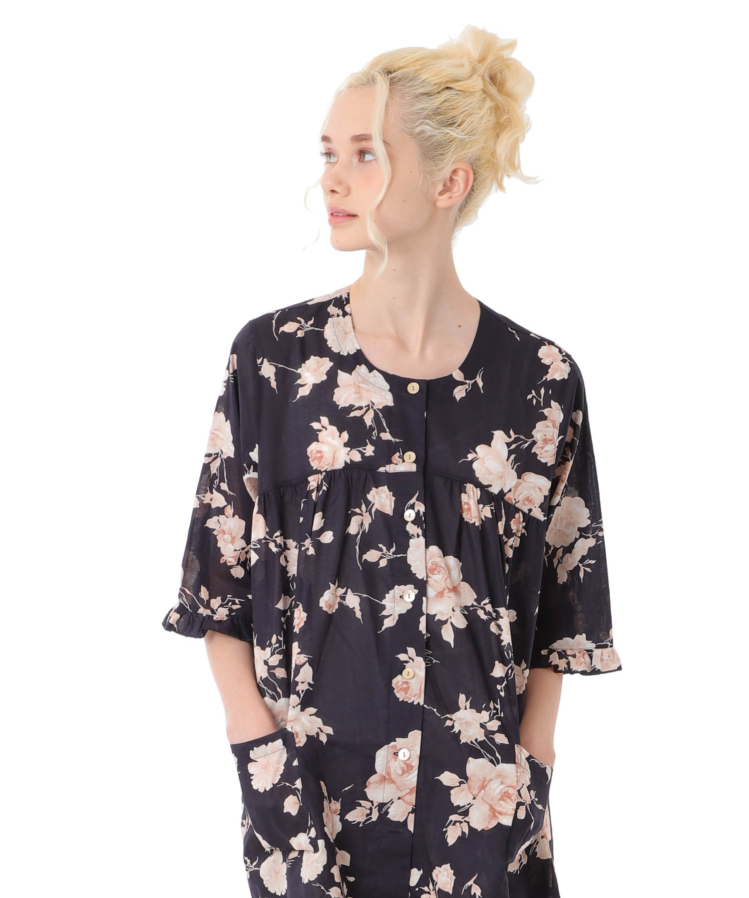 モノトーンローズセットアップ_パジャマ&ルームウェア-セットアップ_ネイビー_2