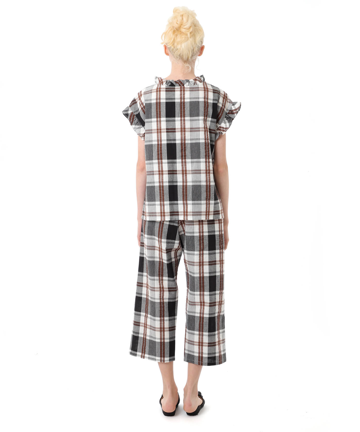 変わり織りサッカーチェックフリル_パジャマ&ルームウェア-セットアップ_ブラック_9