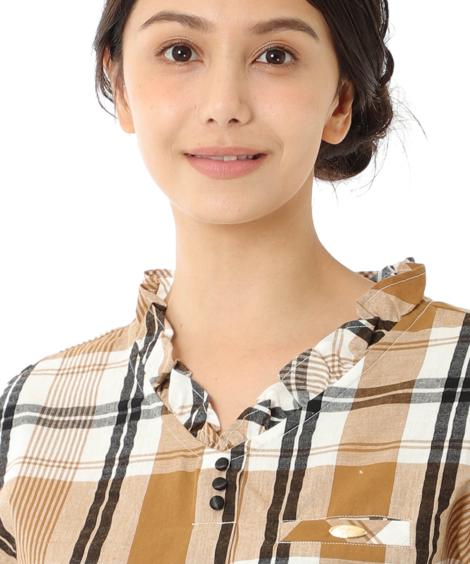 変わり織りサッカーチェックフリル_パジャマ&ルームウェア-セットアップ_ブラウン_5