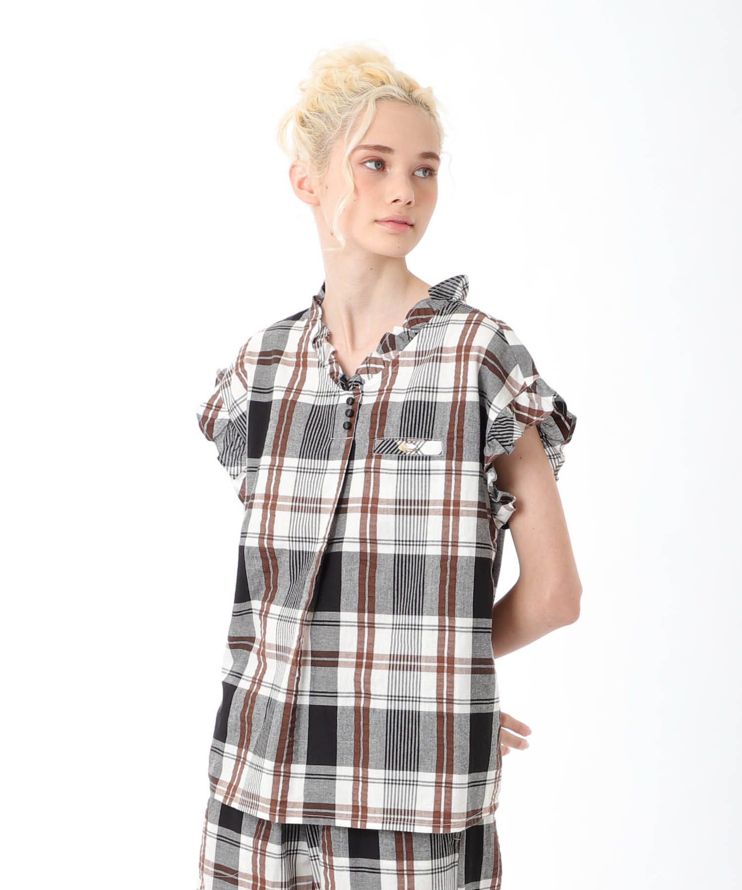 変わり織りサッカーチェックフリル_パジャマ&ルームウェア-セットアップ_ブラック_3