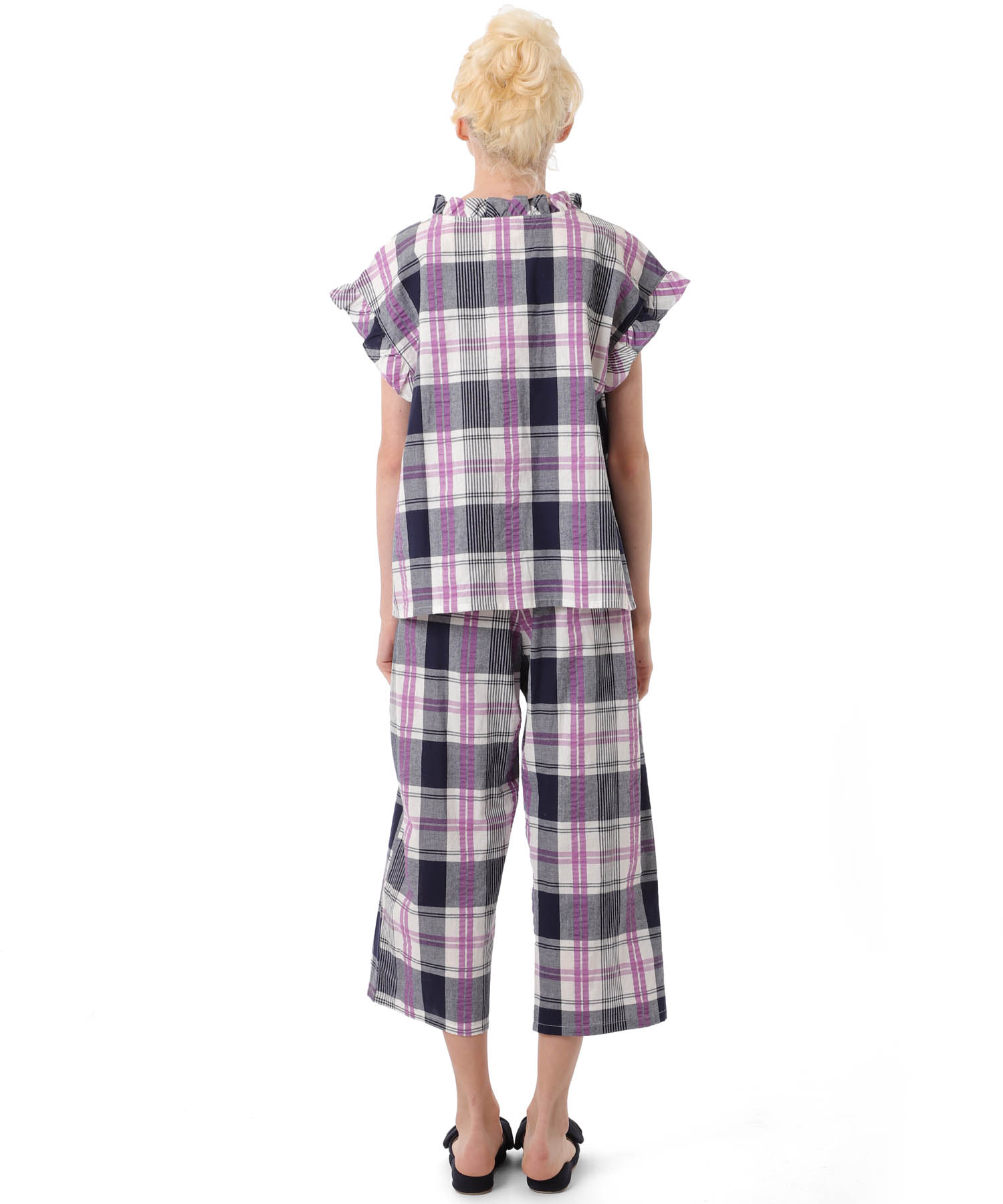 変わり織りサッカーチェックフリル_パジャマ&ルームウェア-セットアップ_ネイビー_8