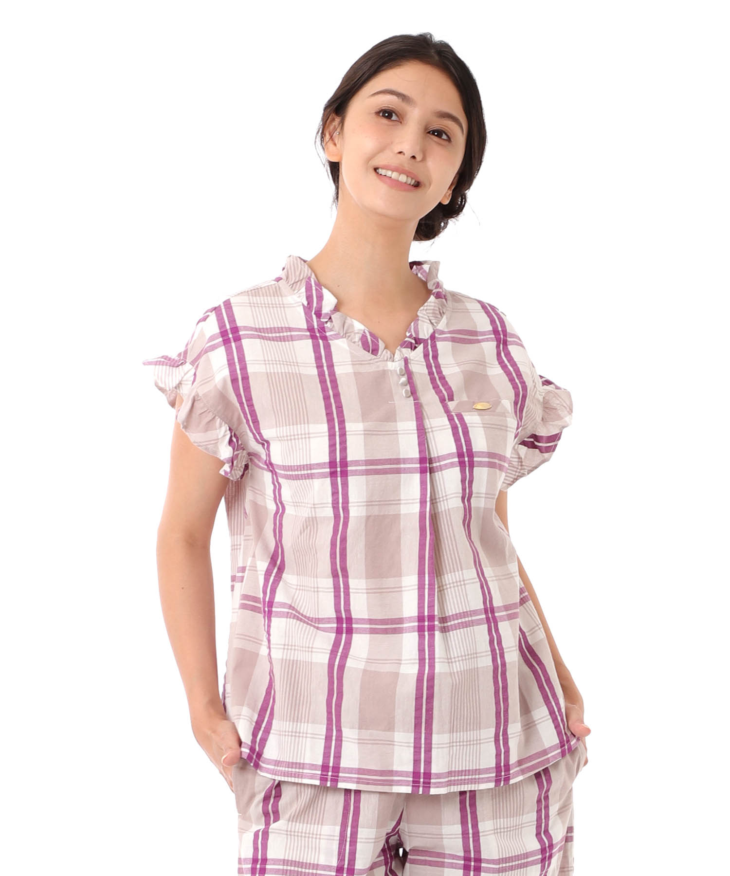 変わり織りサッカーチェックフリル