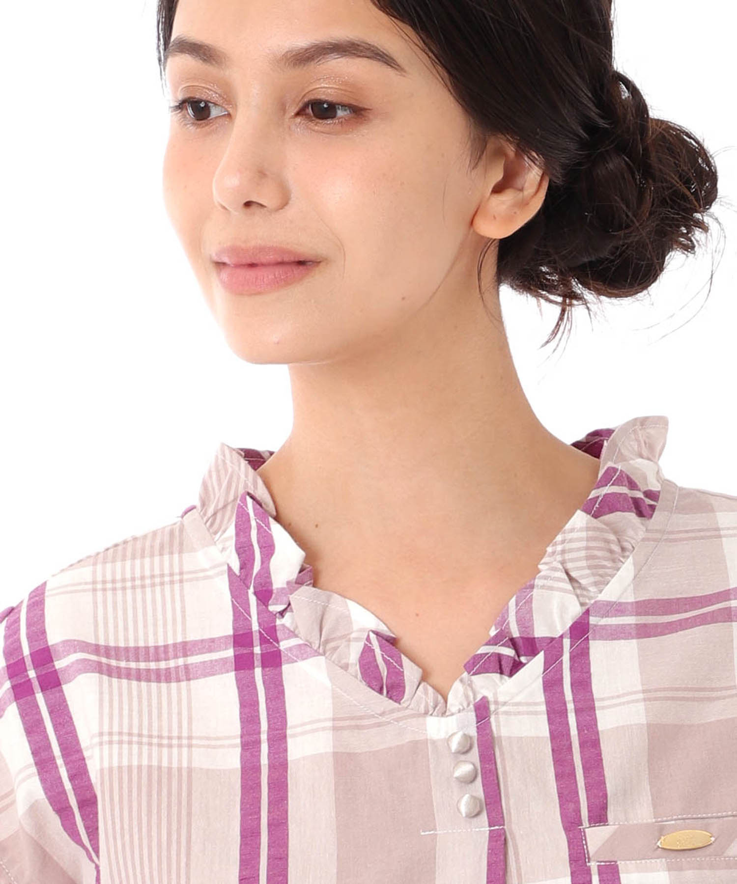 変わり織りサッカーチェックフリル_パジャマ&ルームウェア-セットアップ_パープル_5