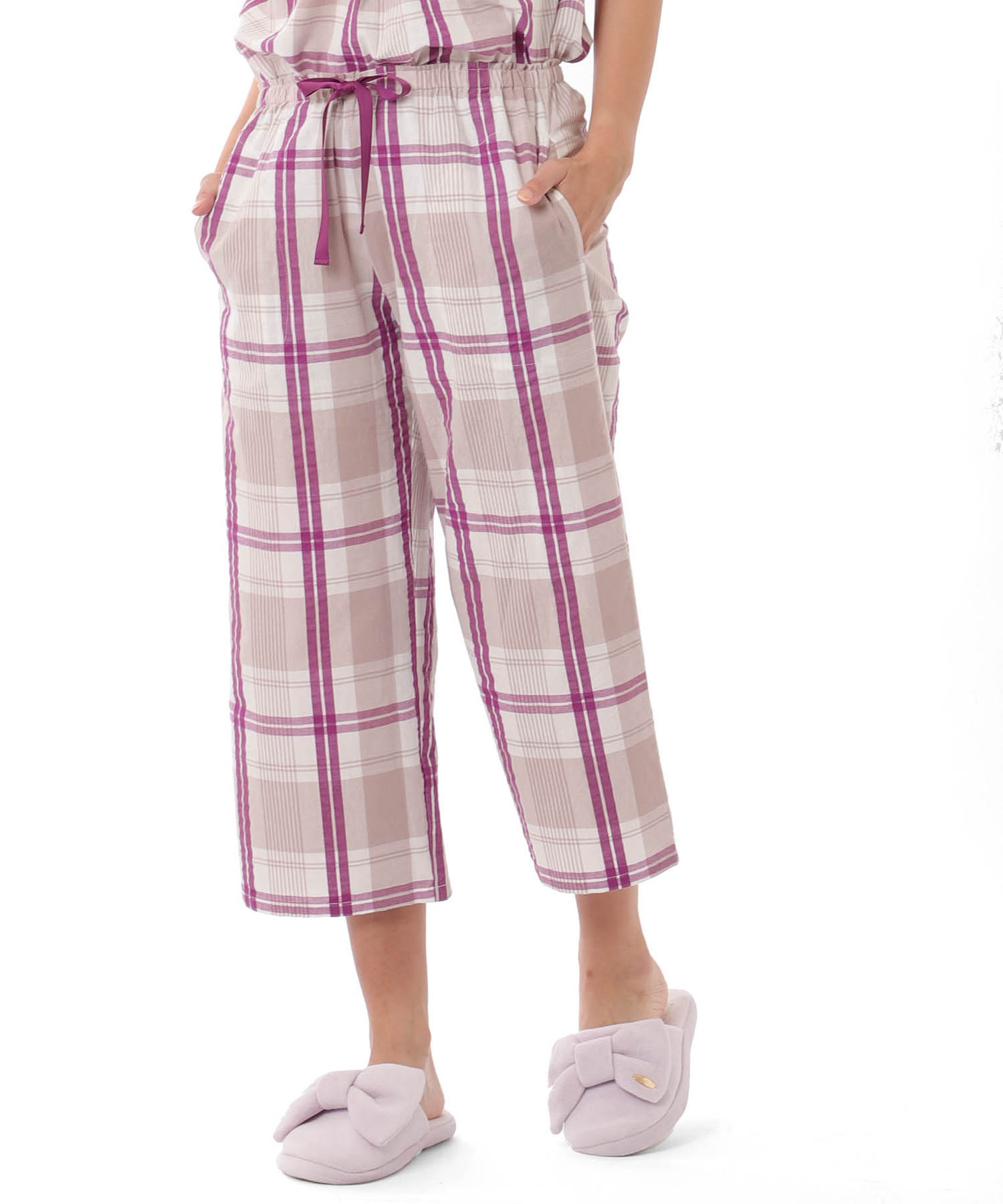 変わり織りサッカーチェックフリル_パジャマ&ルームウェア-セットアップ_パープル_9