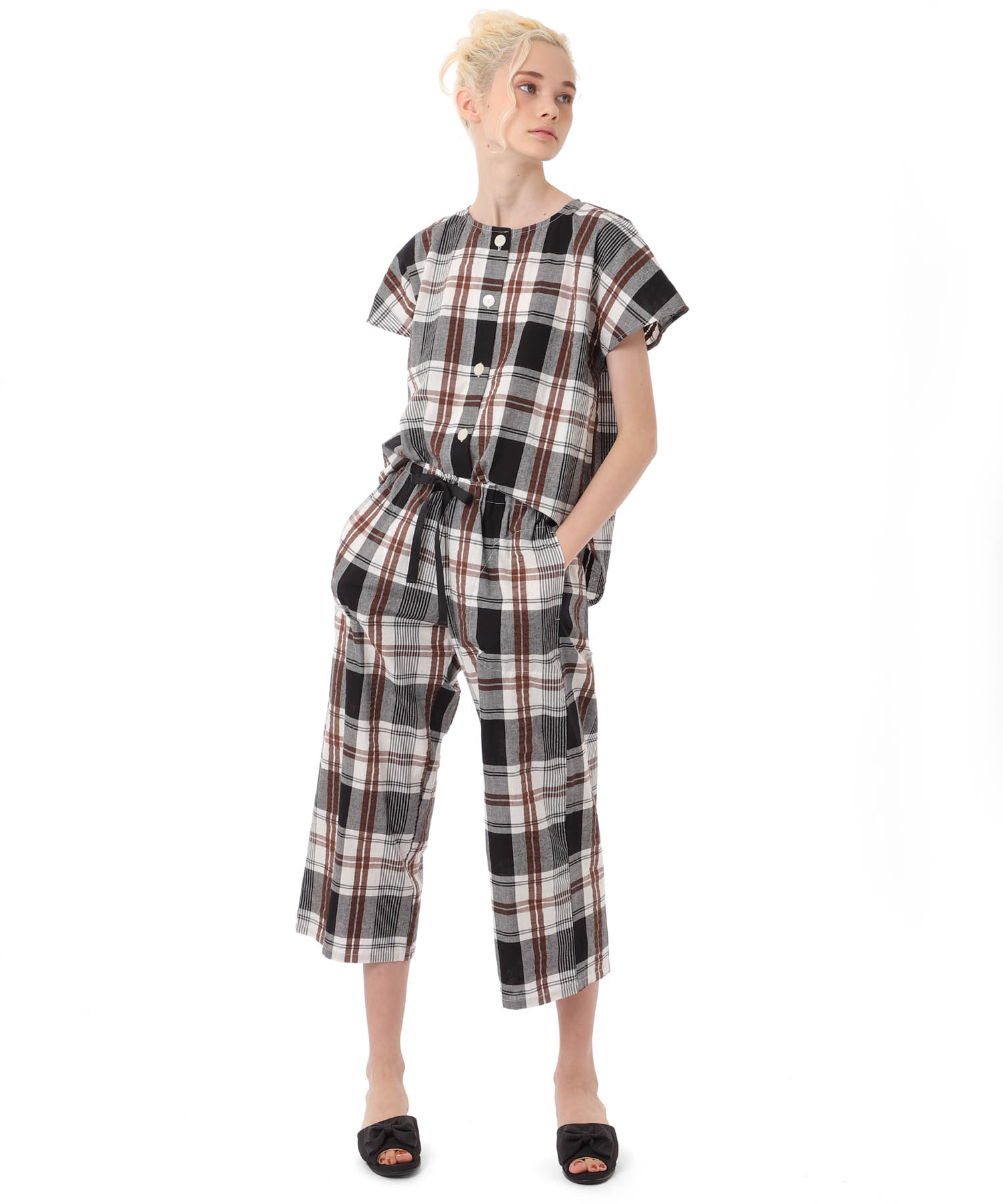 変わり織りサッカーチェックセットアップ_パジャマ&ルームウェア-セットアップ_ブラック_1