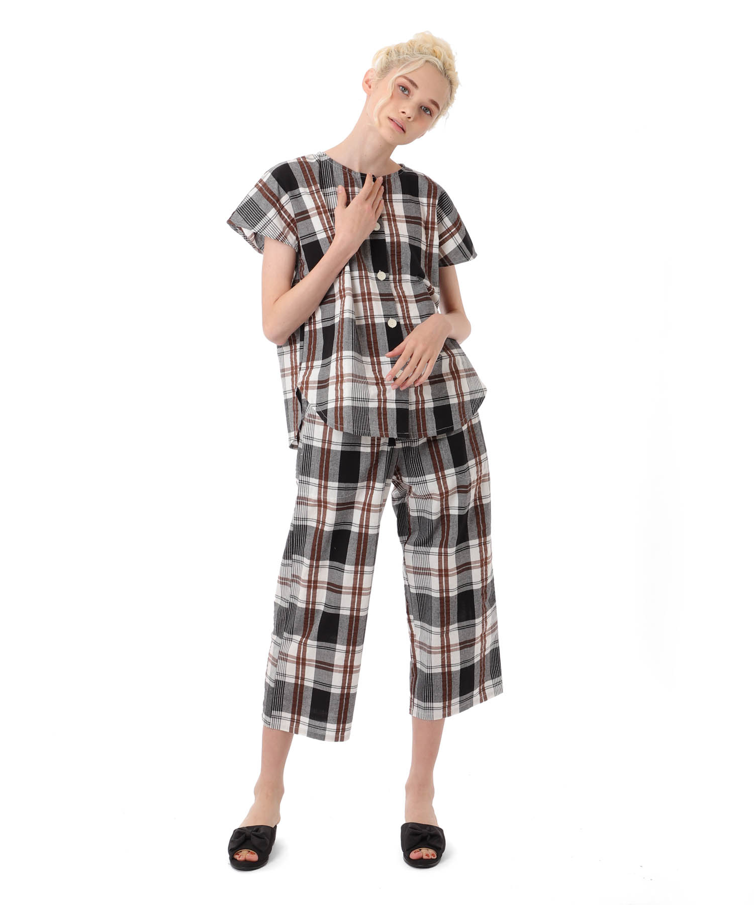 変わり織りサッカーチェックセットアップ_パジャマ&ルームウェア-セットアップ_ブラック_2