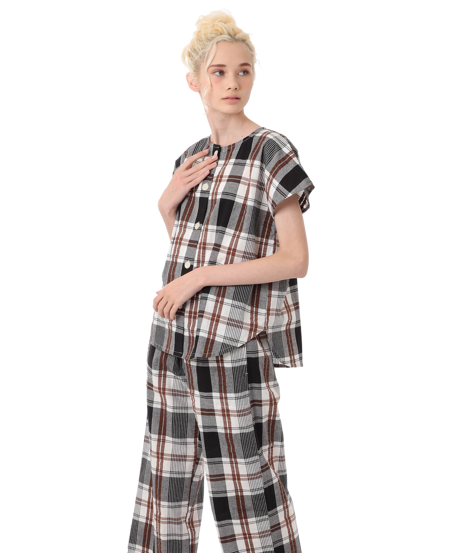 変わり織りサッカーチェックセットアップ_パジャマ&ルームウェア-セットアップ_ブラック_3