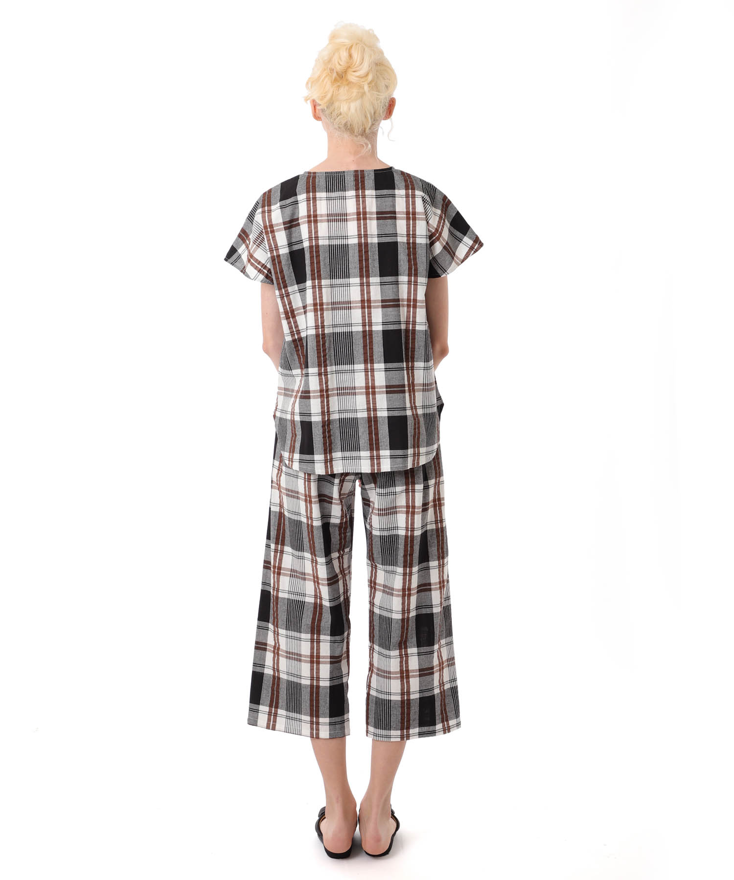 変わり織りサッカーチェックセットアップ_パジャマ&ルームウェア-セットアップ_ブラック_7