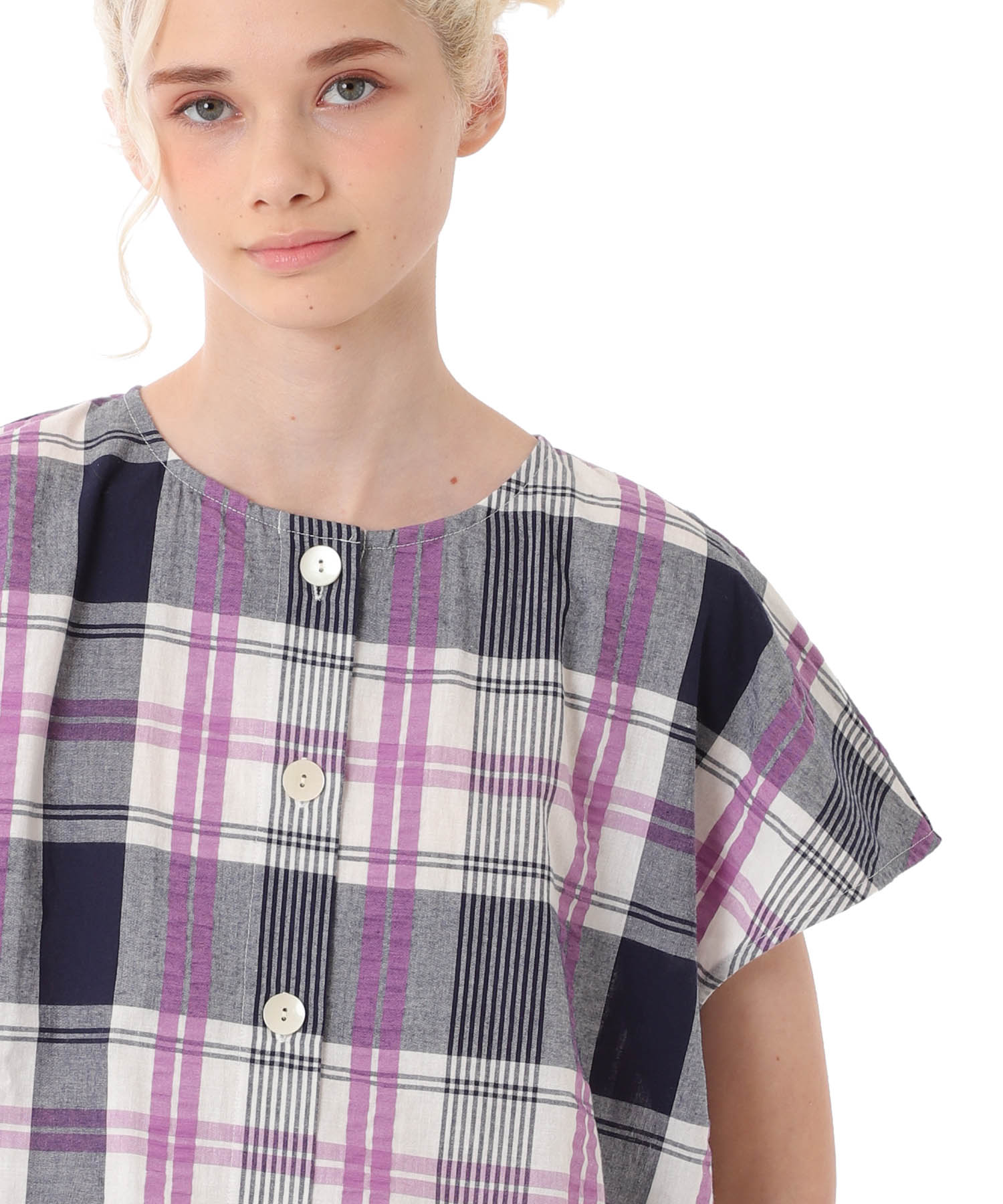 変わり織りサッカーチェックセットアップ_パジャマ&ルームウェア-セットアップ_ネイビー_4