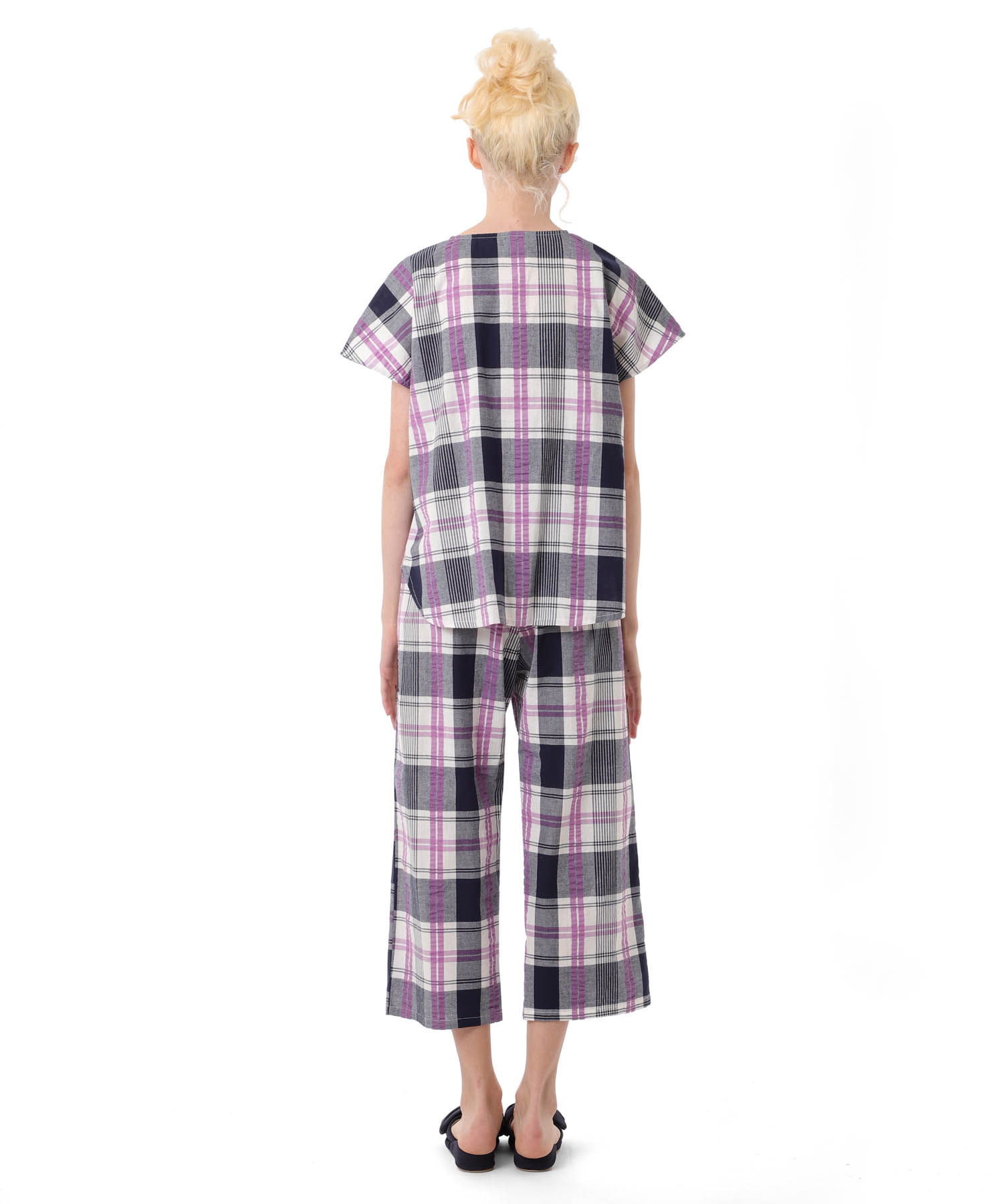 変わり織りサッカーチェックセットアップ_パジャマ&ルームウェア-セットアップ_ネイビー_6