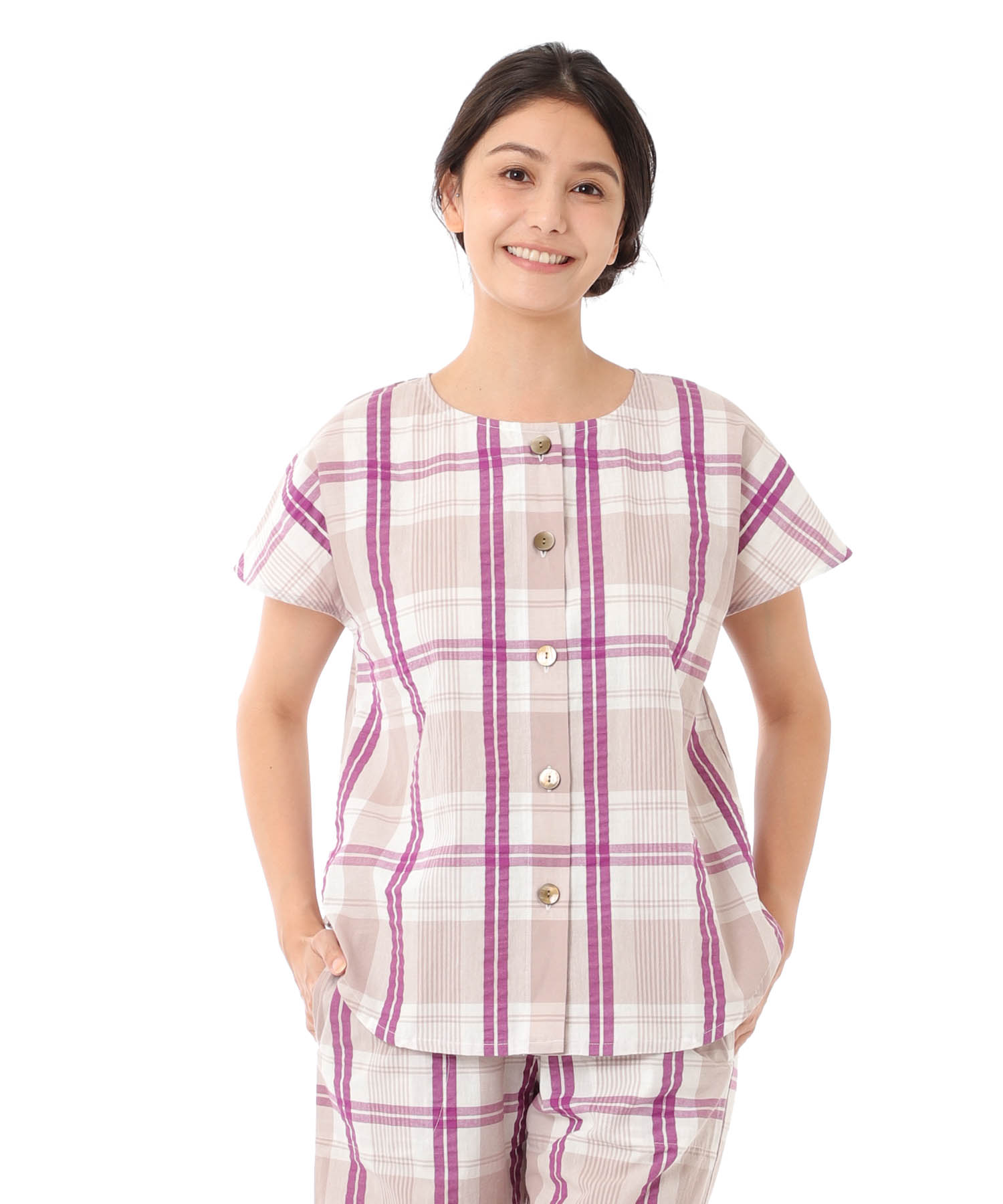 変わり織りサッカーチェックセットアップ_パジャマ&ルームウェア-セットアップ_パープル_3