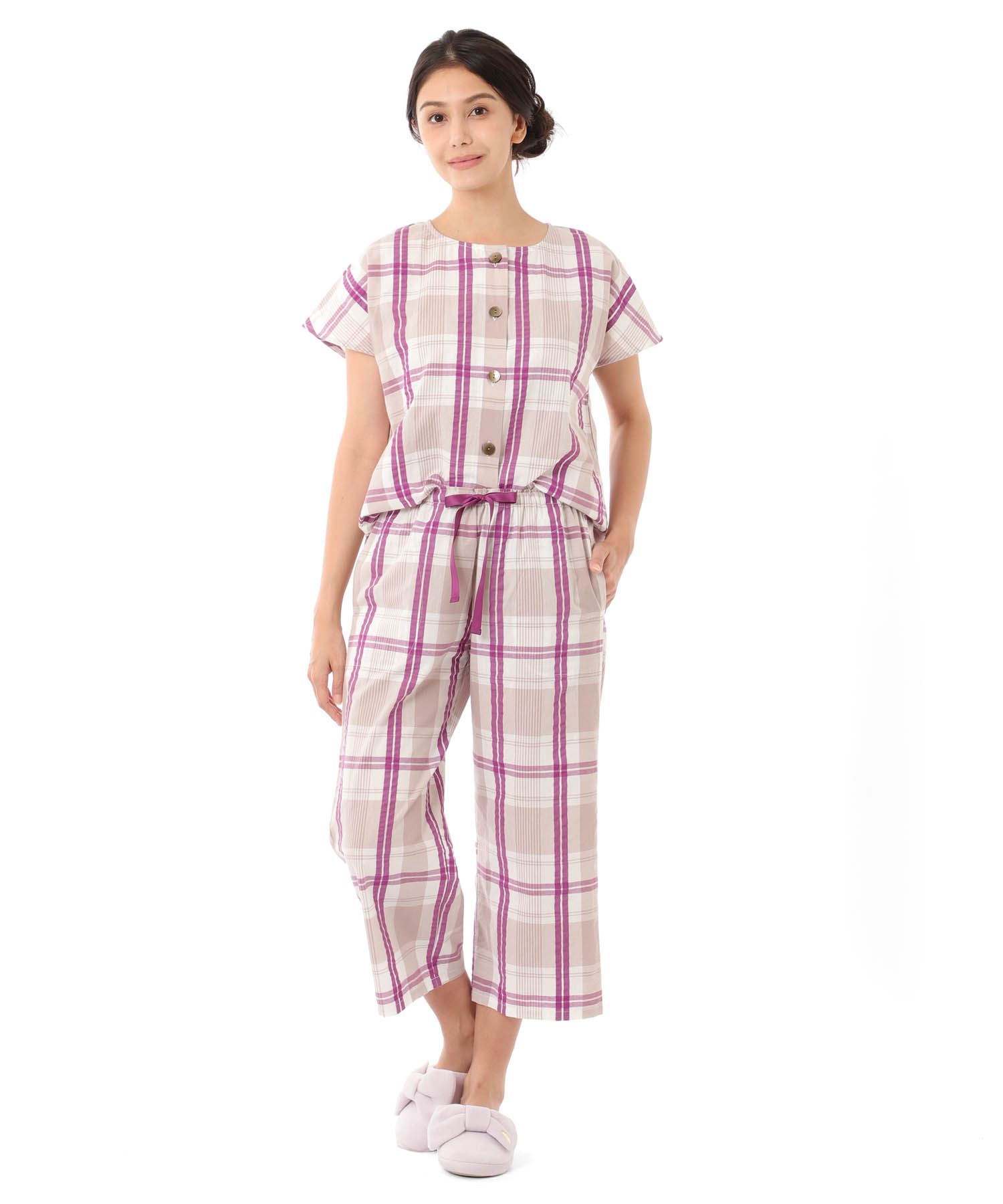 変わり織りサッカーチェックセットアップ_パジャマ&ルームウェア-セットアップ_パープル_4