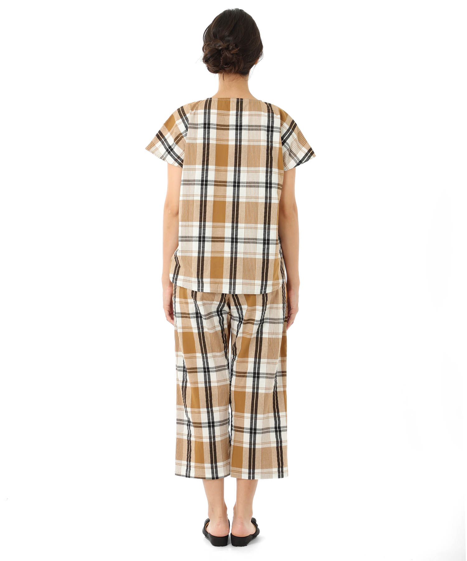 変わり織りサッカーチェックセットアップ_パジャマ&ルームウェア-セットアップ_ブラウン_7