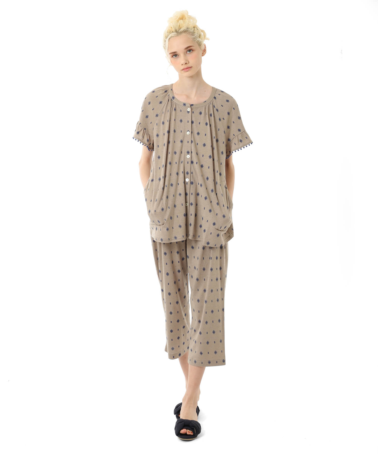 綿テンセル プティークレストセットアップ_パジャマ&ルームウェア-セットアップ_ブラウン_2