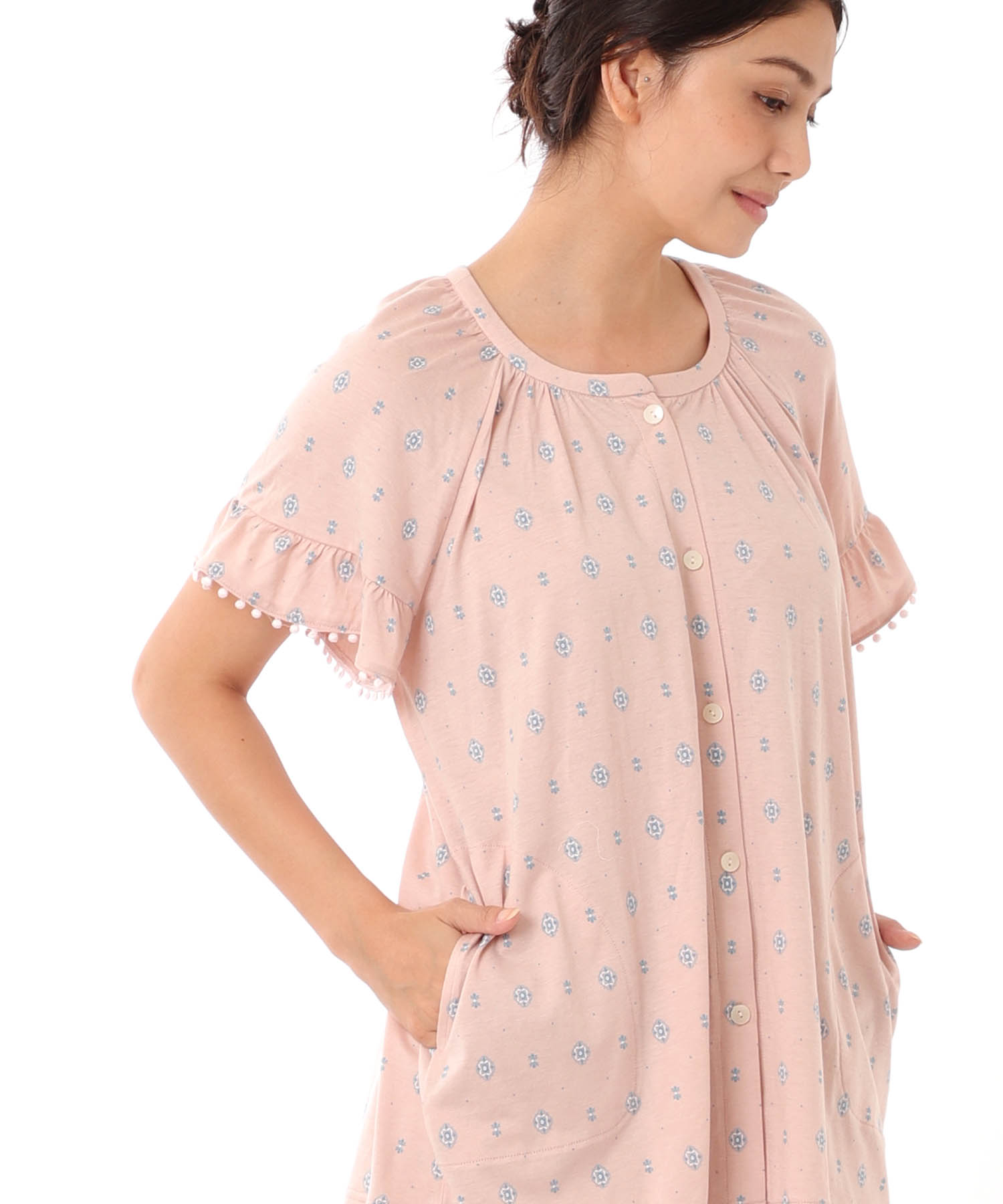 綿テンセル プティークレストセットアップ_パジャマ&ルームウェア-セットアップ_ピンク_2