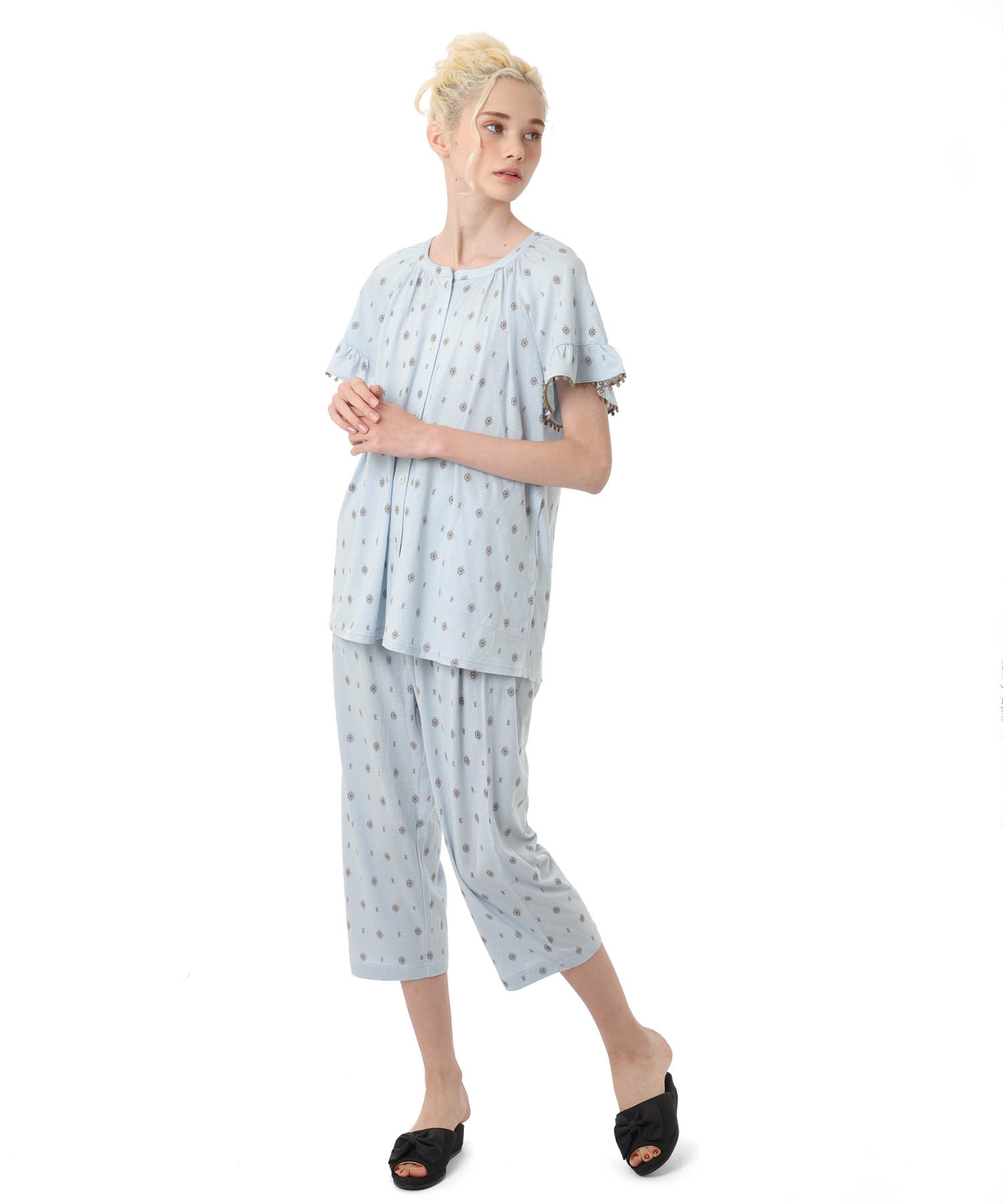 綿テンセル プティークレストセットアップ_パジャマ&ルームウェア-セットアップ_ブルー_0