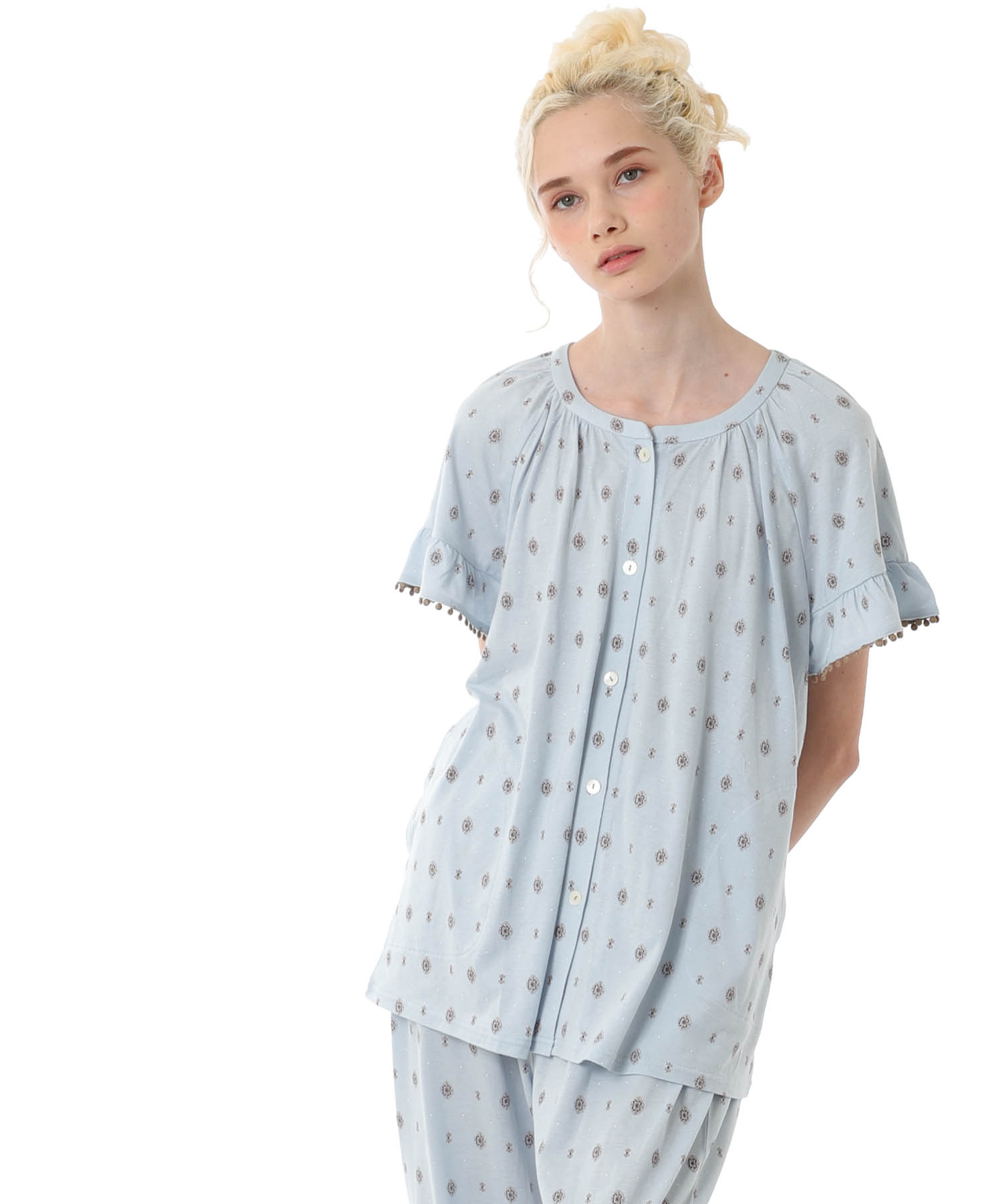 綿テンセル プティークレストセットアップ_パジャマ&ルームウェア-セットアップ_ブルー_1