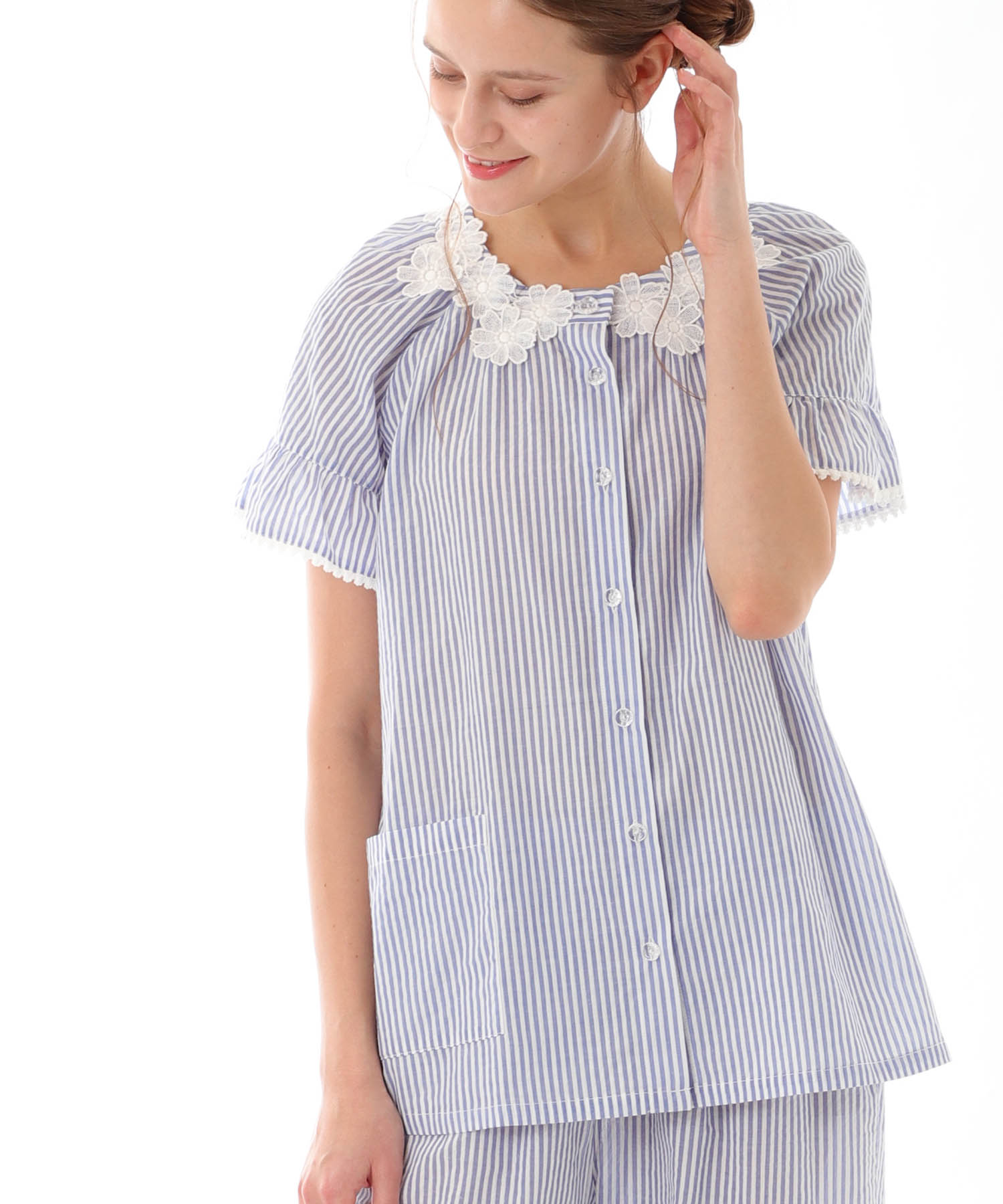 サッカーストライプレースフラワー_パジャマ&ルームウェア-セットアップ_ネイビー_1