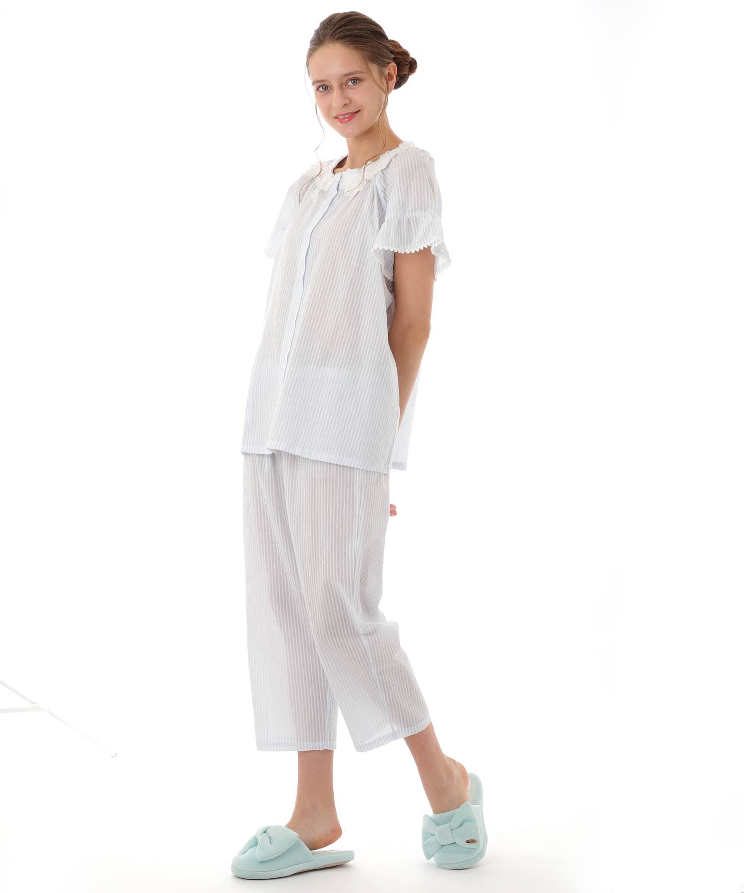 サッカーストライプレースフラワー_パジャマ&ルームウェア-セットアップ_ブルー_2