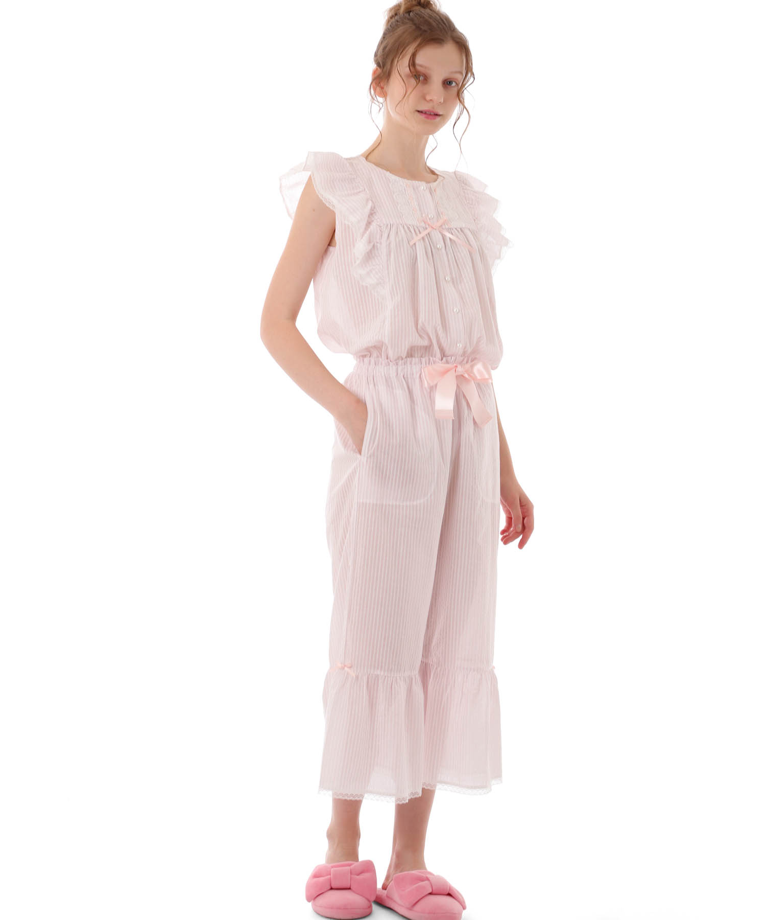 サッカーストライプフェミナム_パジャマ&ルームウェア-セットアップ_ピンク_2