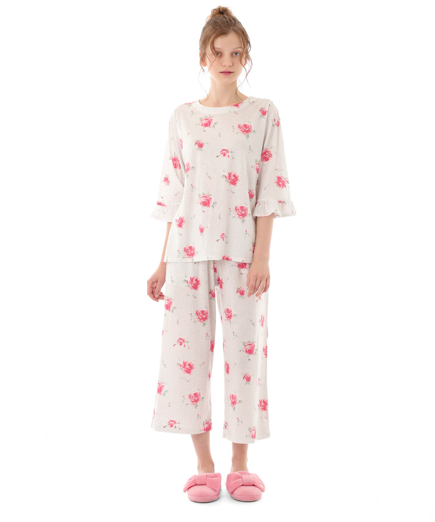 綿テンセルロージーローズセットアップ_パジャマ&ルームウェア-セットアップ_グレー_0