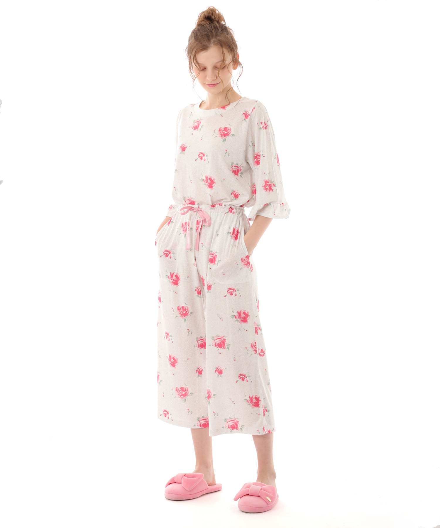 綿テンセルロージーローズセットアップ_パジャマ&ルームウェア-セットアップ_グレー_1