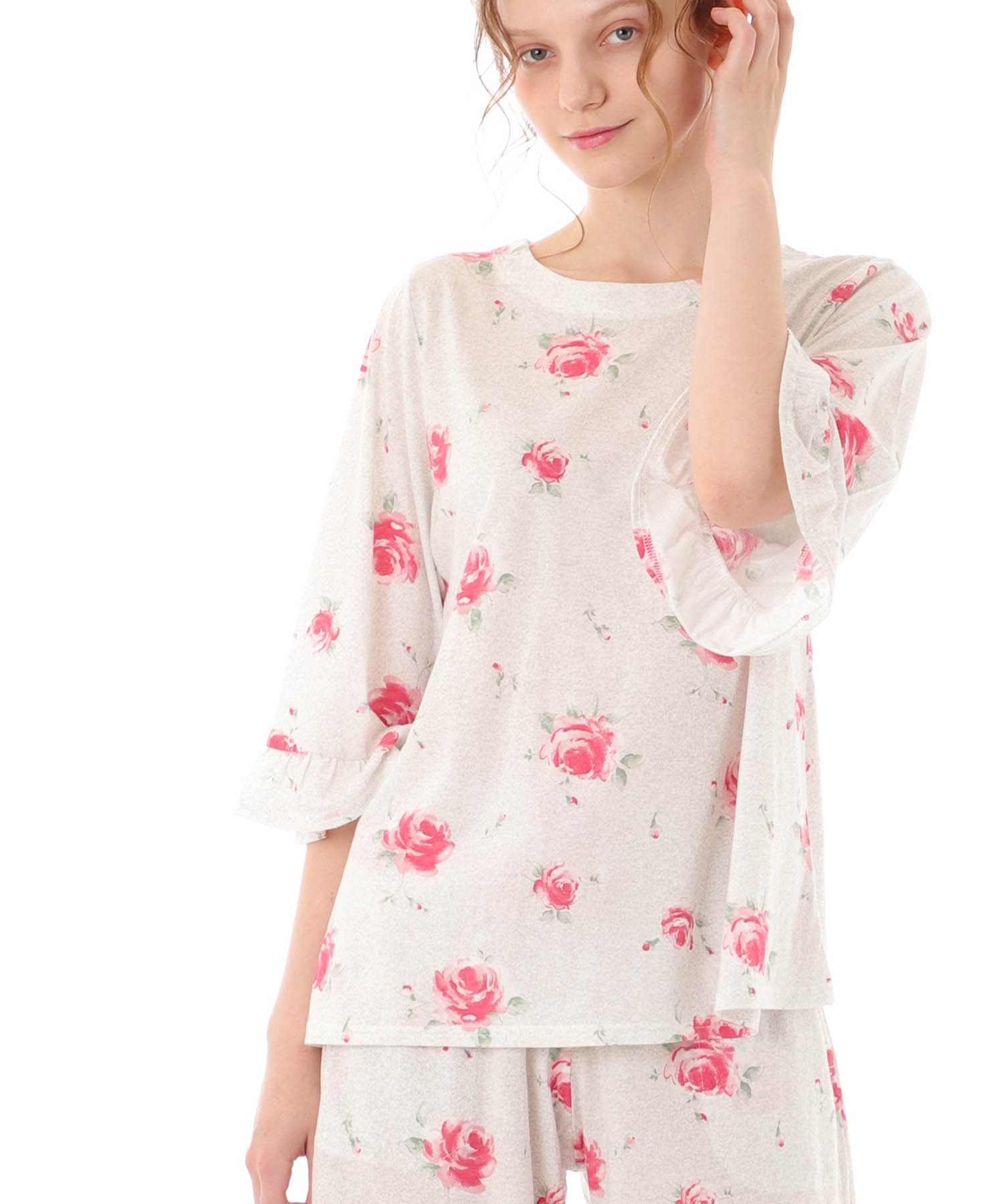 綿テンセルロージーローズセットアップ_パジャマ&ルームウェア-セットアップ_グレー_2