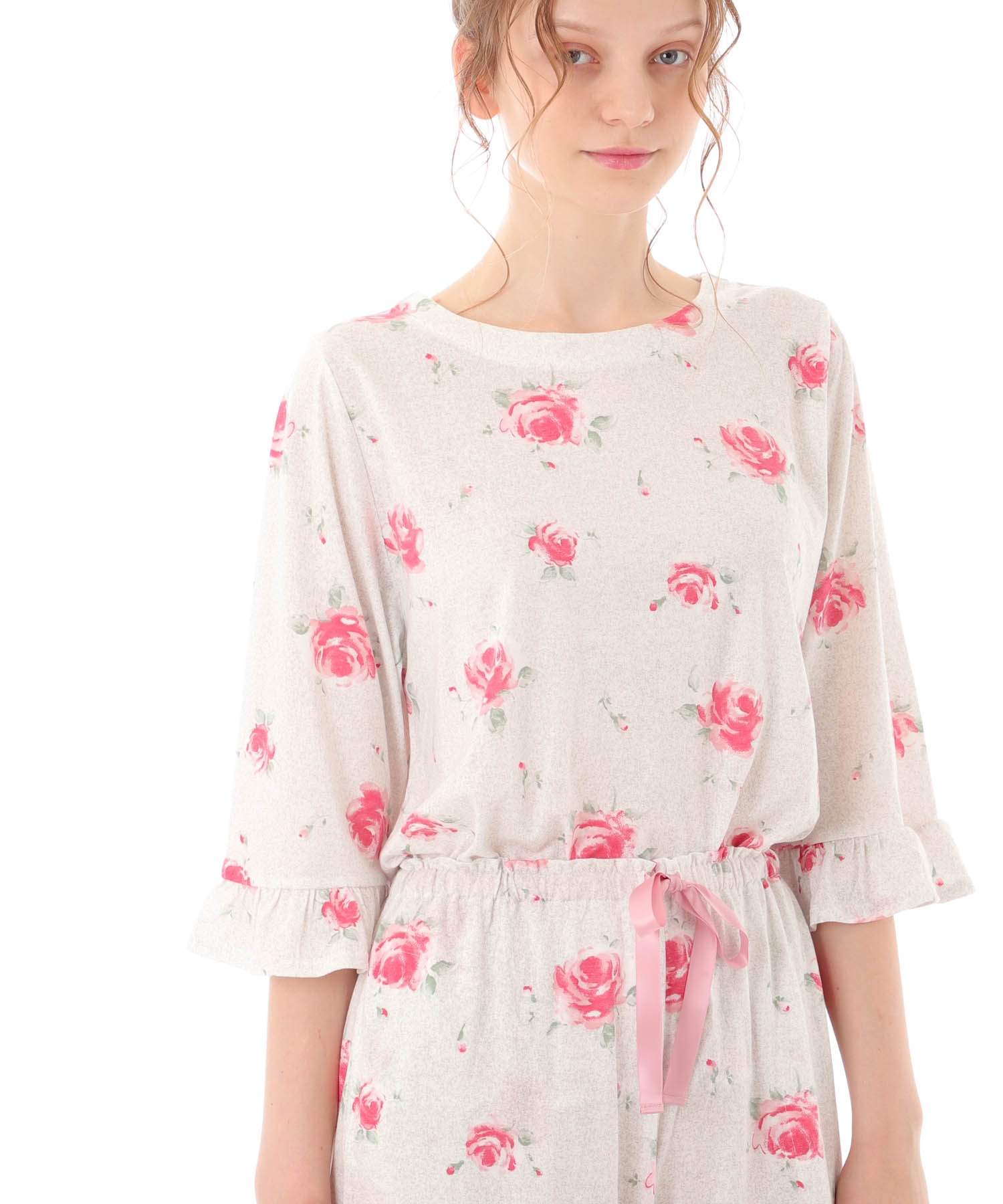 綿テンセルロージーローズセットアップ_パジャマ&ルームウェア-セットアップ_グレー_3