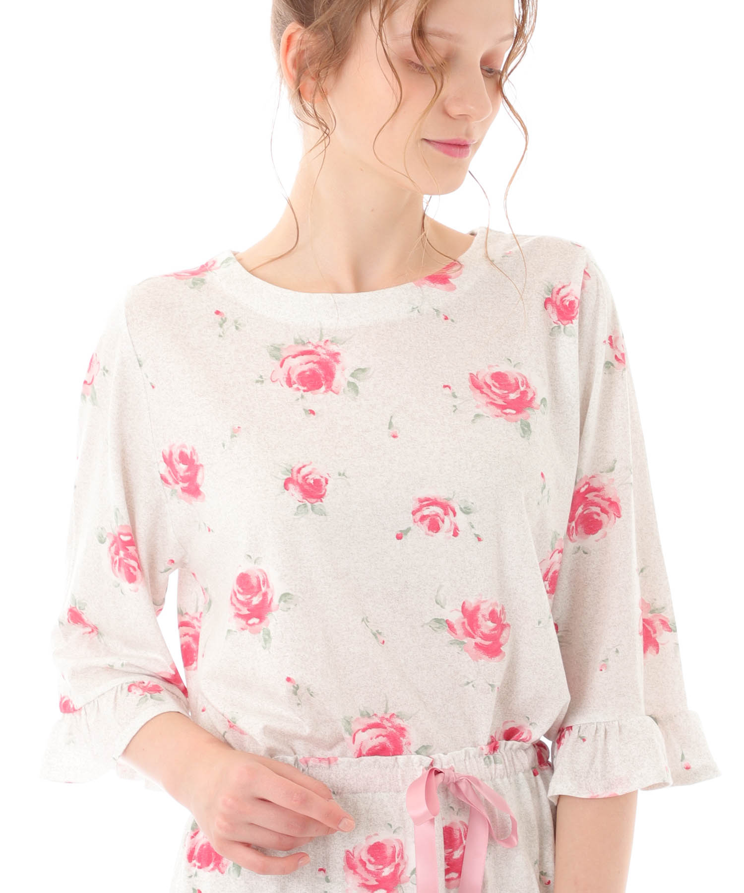 綿テンセルロージーローズセットアップ_パジャマ&ルームウェア-セットアップ_グレー_4