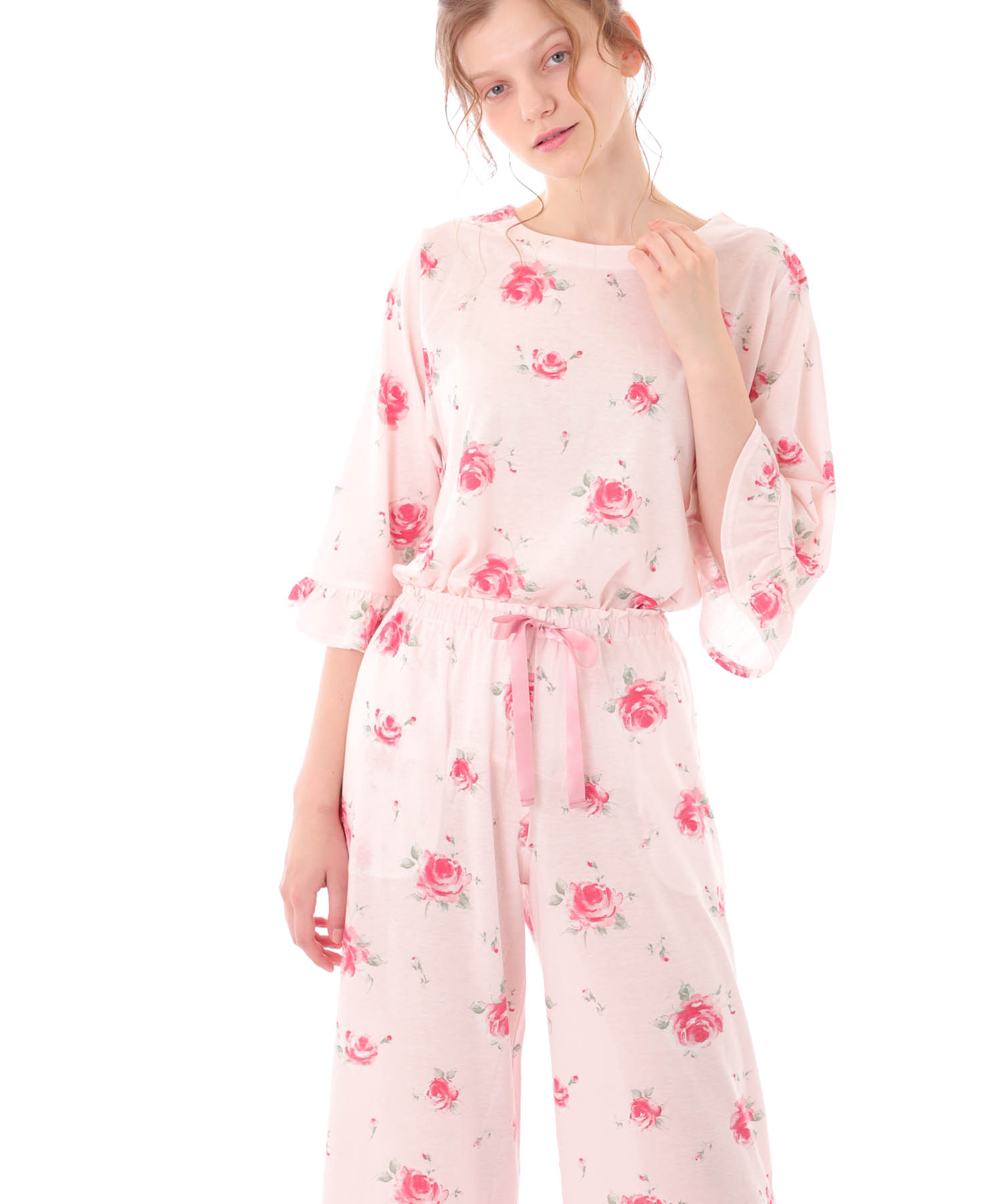 綿テンセルロージーローズセットアップ_パジャマ&ルームウェア-セットアップ_ピンク_3