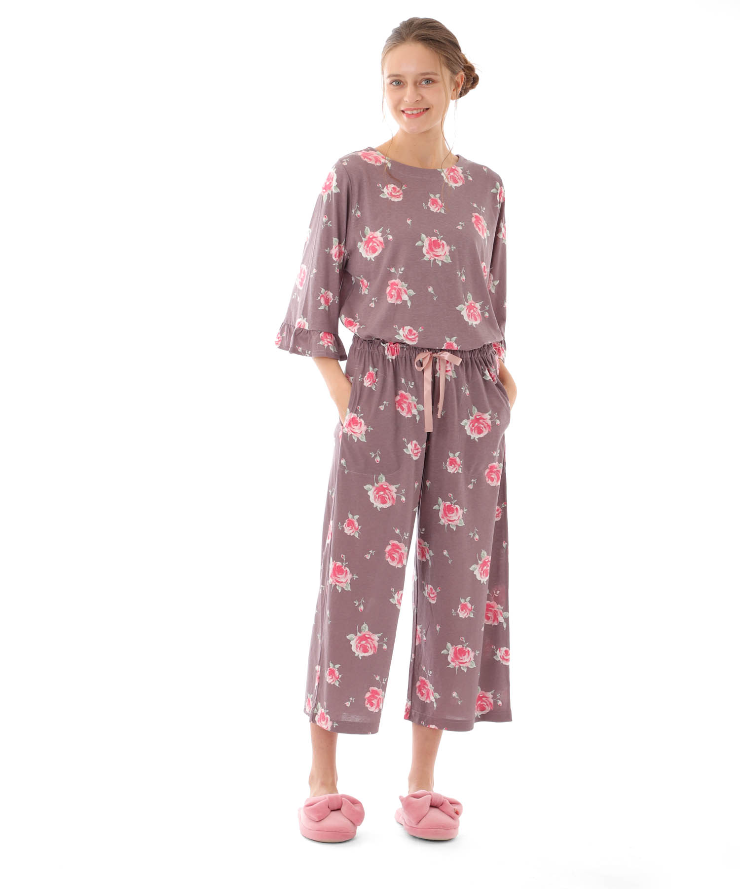 綿テンセルロージーローズセットアップ_パジャマ&ルームウェア-セットアップ_ブラウン_3