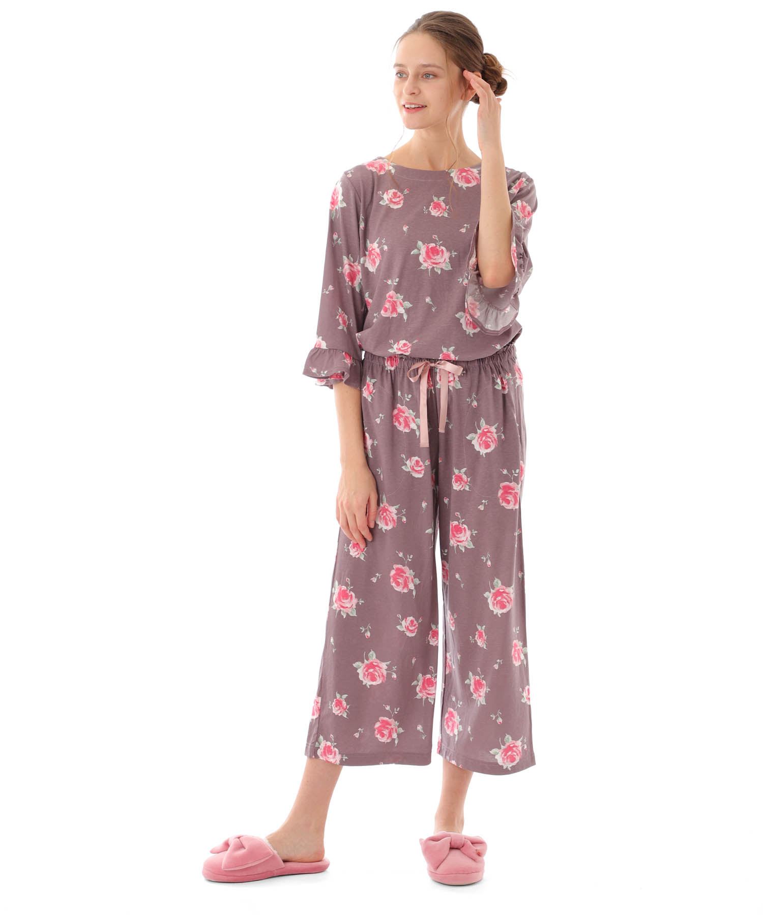 綿テンセルロージーローズセットアップ_パジャマ&ルームウェア-セットアップ_ブラウン_4