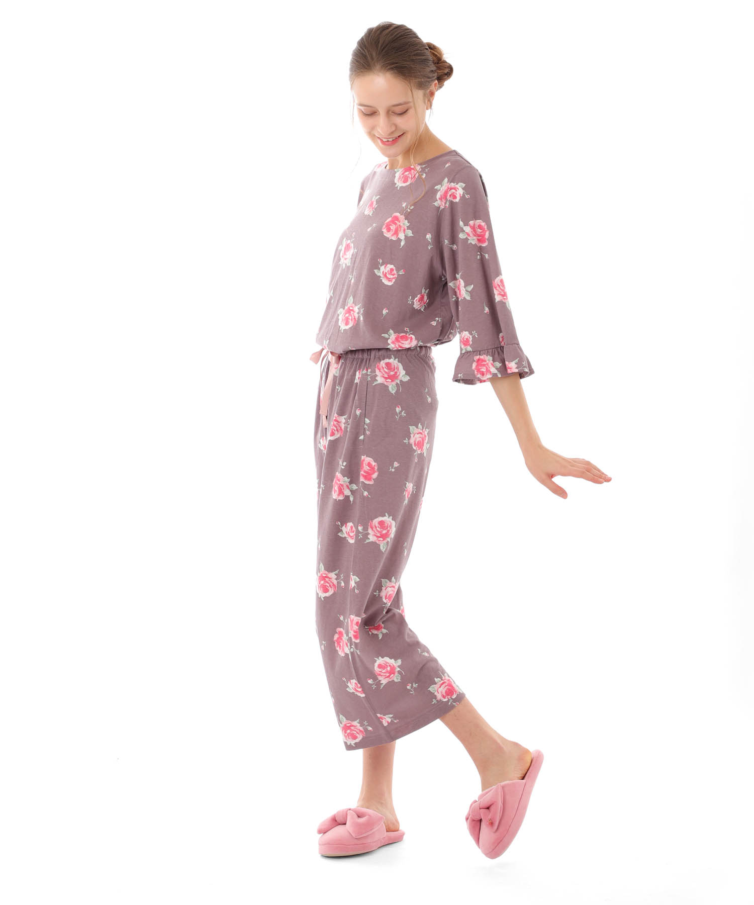 綿テンセルロージーローズセットアップ_パジャマ&ルームウェア-セットアップ_ブラウン_5