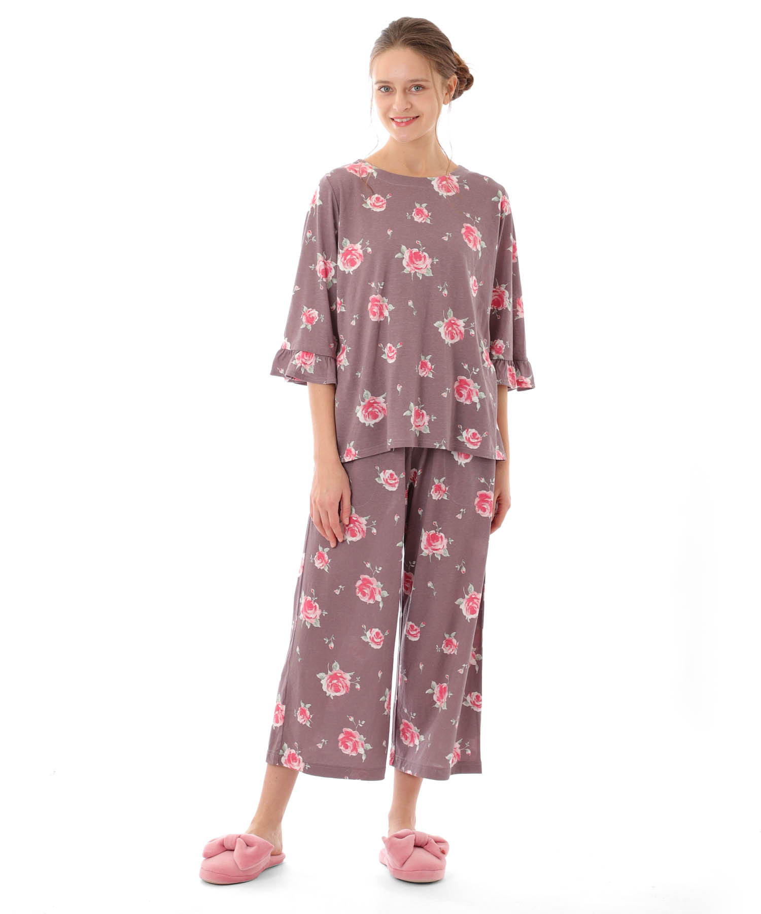 綿テンセルロージーローズセットアップ_パジャマ&ルームウェア-セットアップ_ブラウン_6