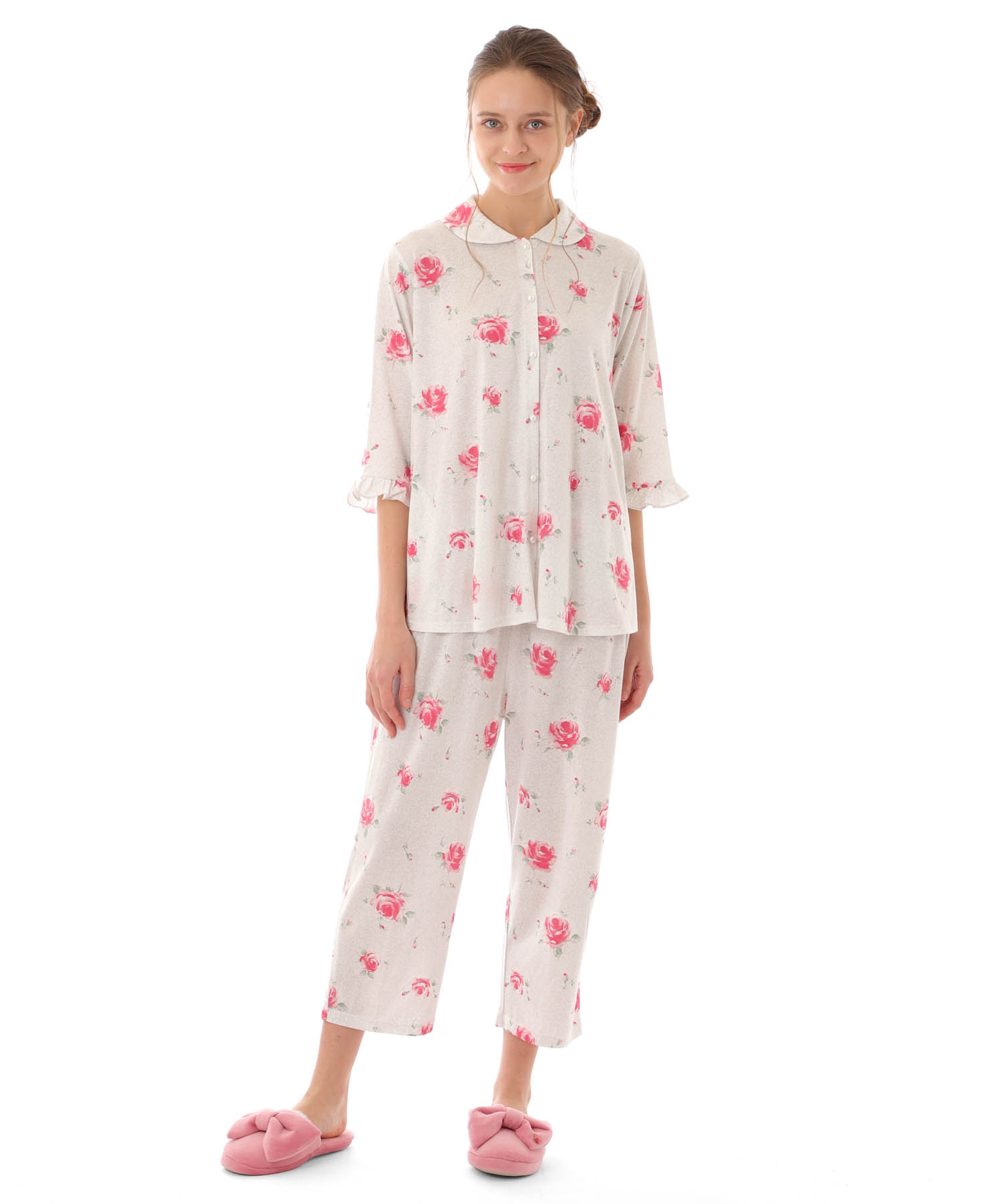 綿テンセルロージーローズパジャマ_パジャマ&ルームウェア-セットアップ_グレー_1