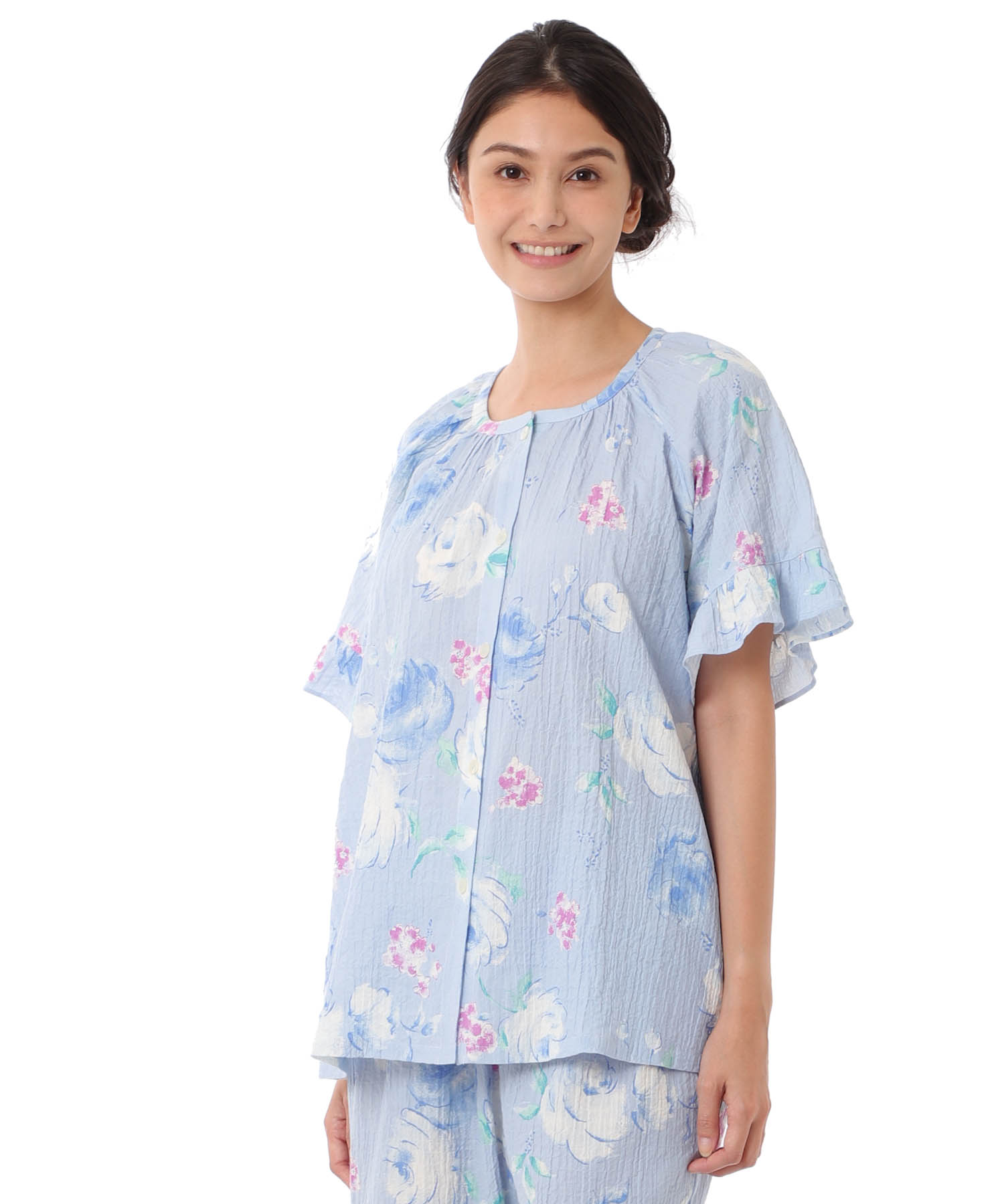 シャーリングボイルローズ_パジャマ&ルームウェア-セットアップ_ブルー_0