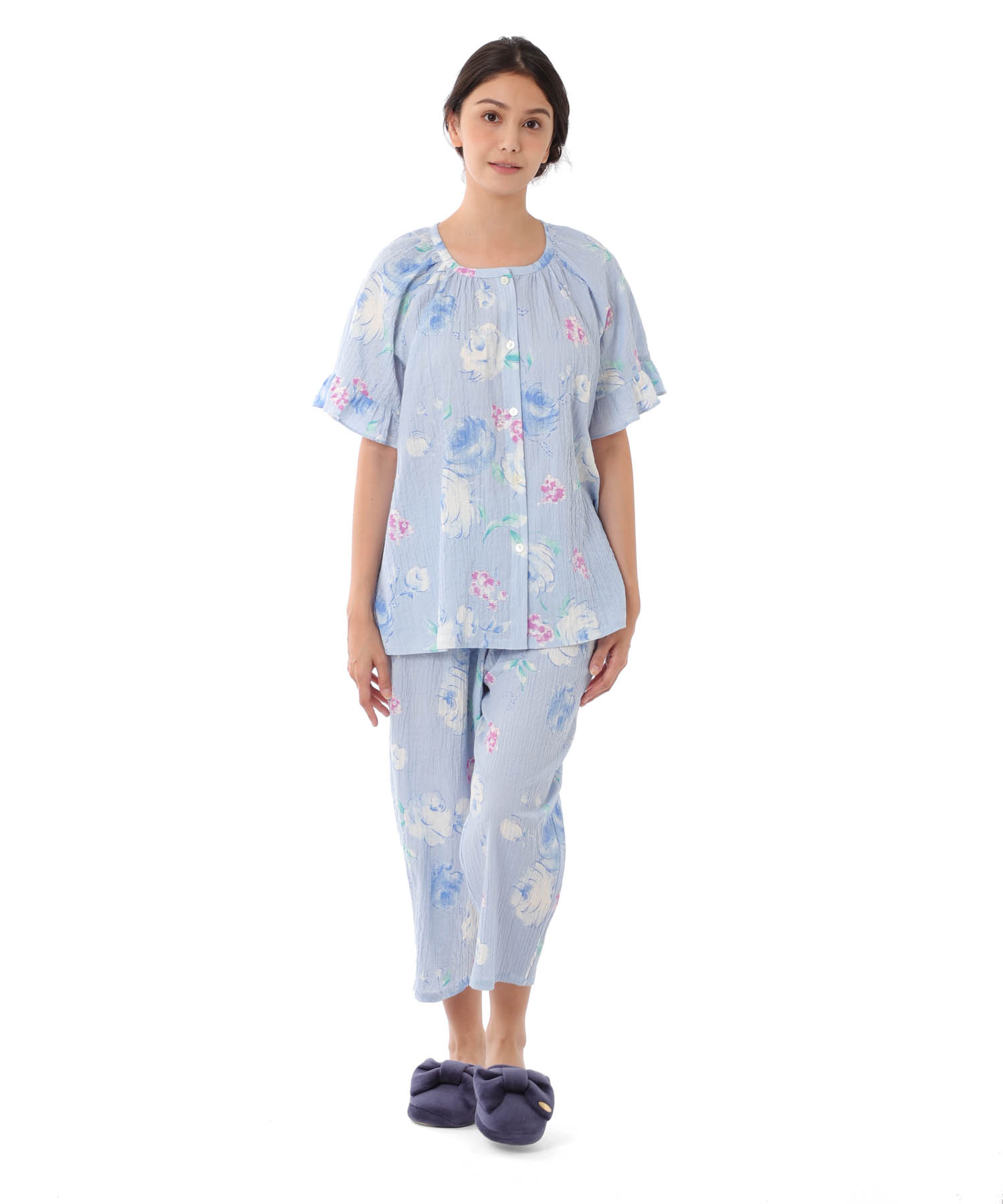シャーリングボイルローズ_パジャマ&ルームウェア-セットアップ_ブルー_1