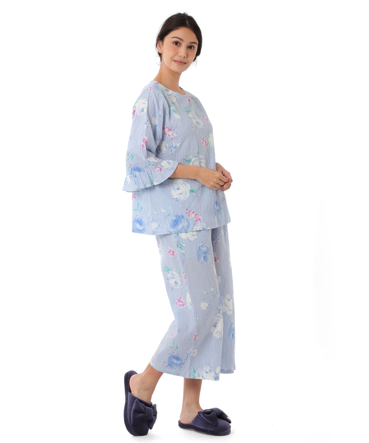 シャーリングボイルローズセットアップ_パジャマ&ルームウェア-セットアップ_ブルー_2