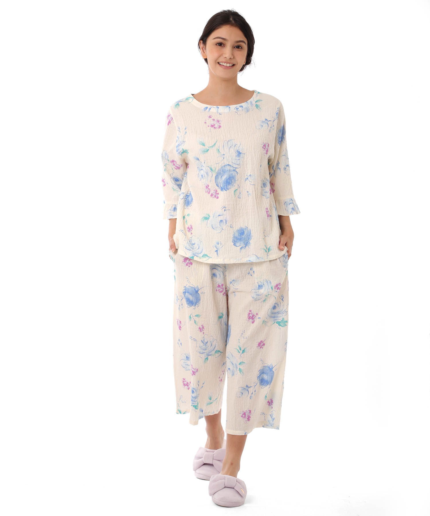 シャーリングボイルローズセットアップ_パジャマ&ルームウェア-セットアップ_クリーム_1