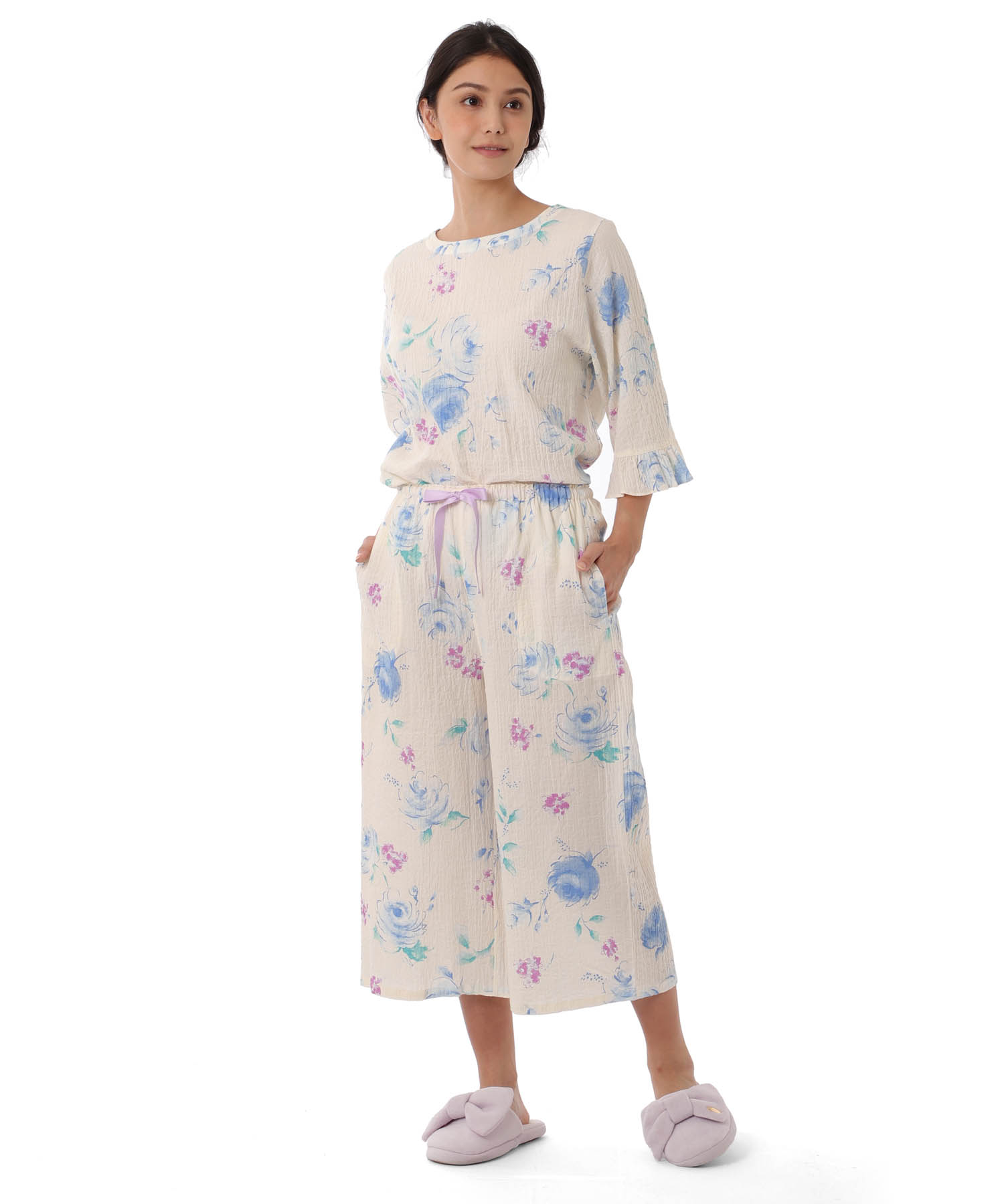 シャーリングボイルローズセットアップ_パジャマ&ルームウェア-セットアップ_クリーム_3