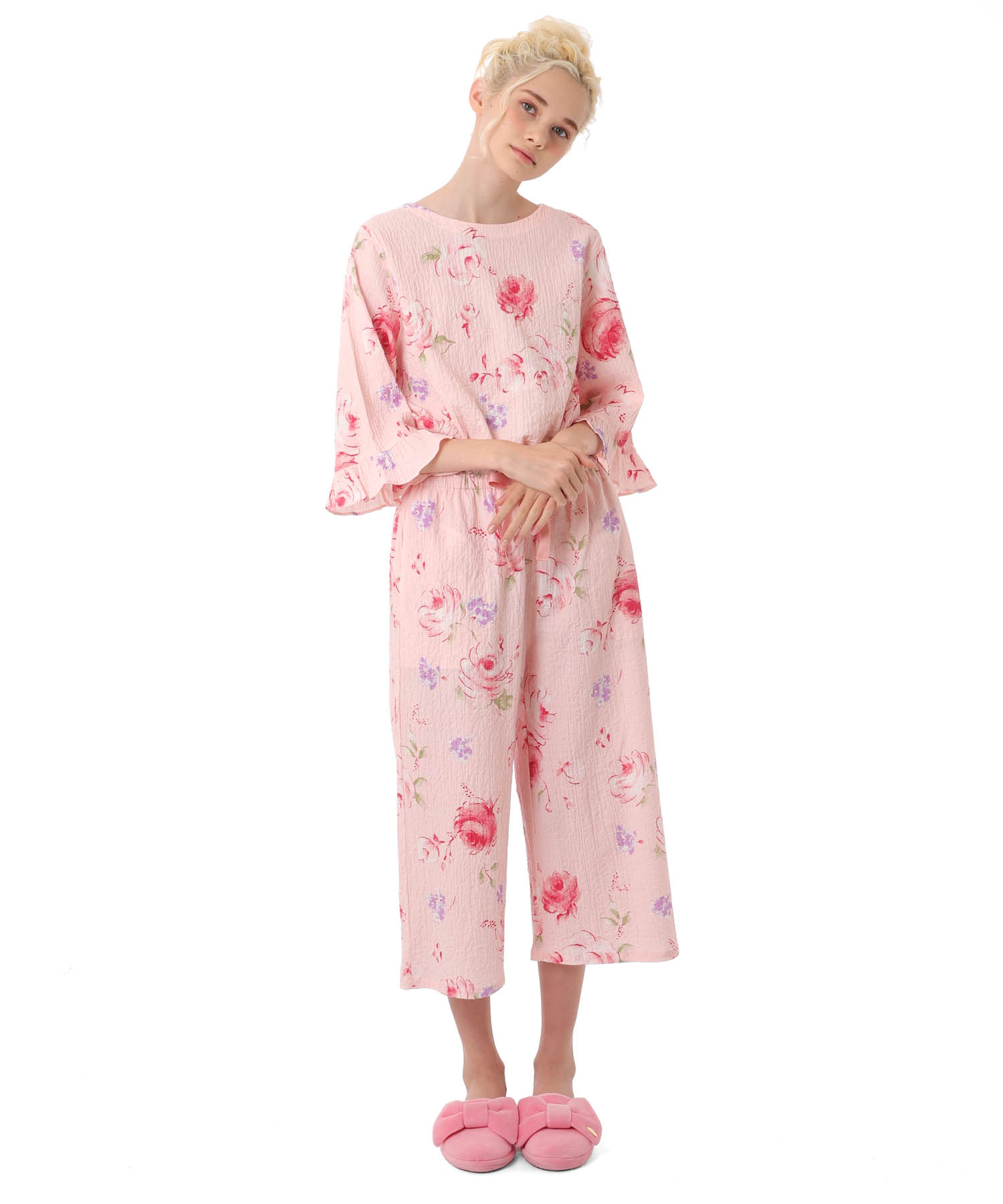 シャーリングボイルローズセットアップ_パジャマ&ルームウェア-セットアップ_ピンク_3